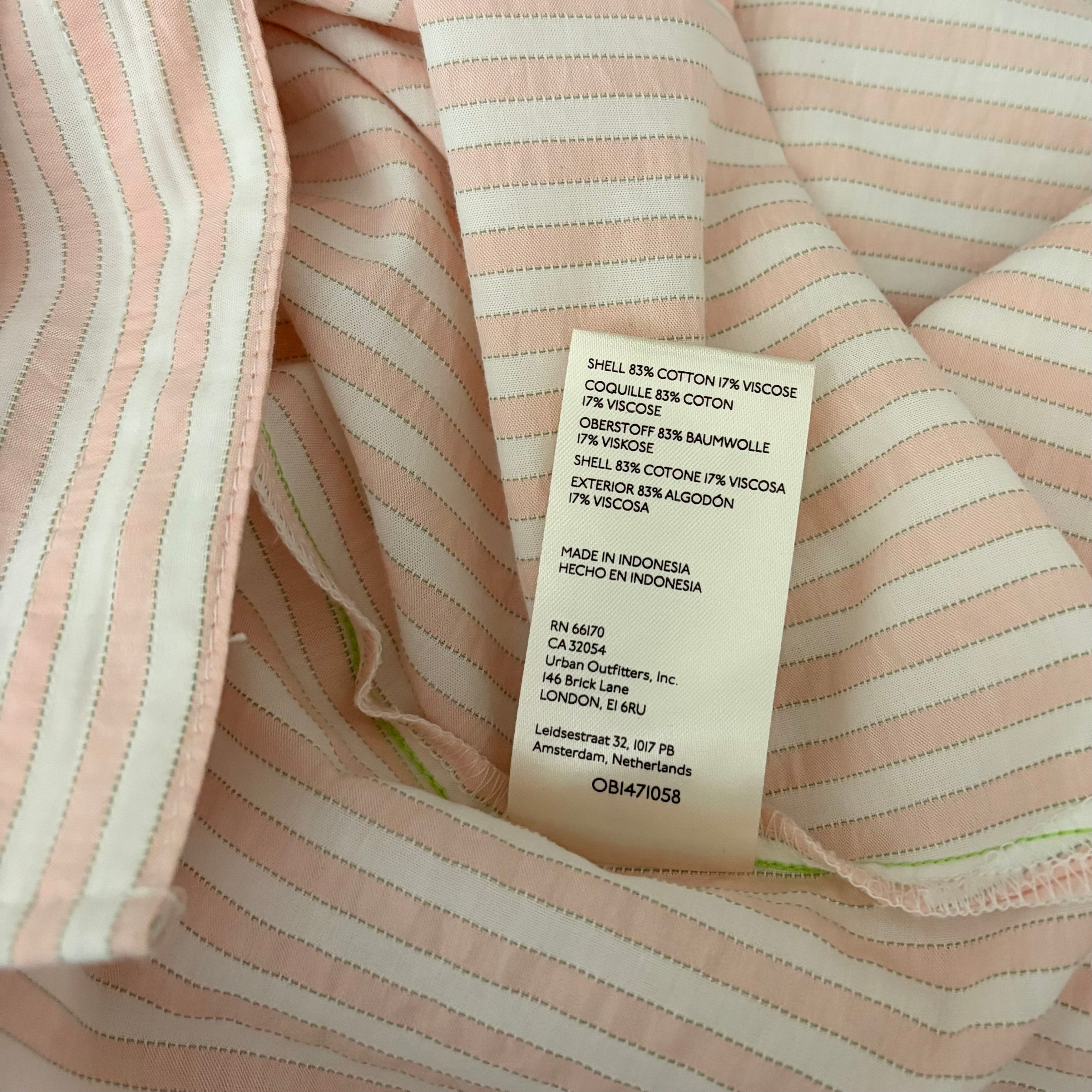 By ANTHROPOLOGIE Longline Button Down Pink White Stripe Shirt Buttondown Large