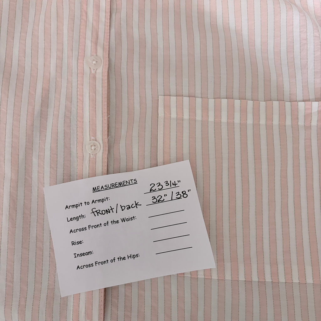 By ANTHROPOLOGIE Longline Button Down Pink White Stripe Shirt Buttondown Large
