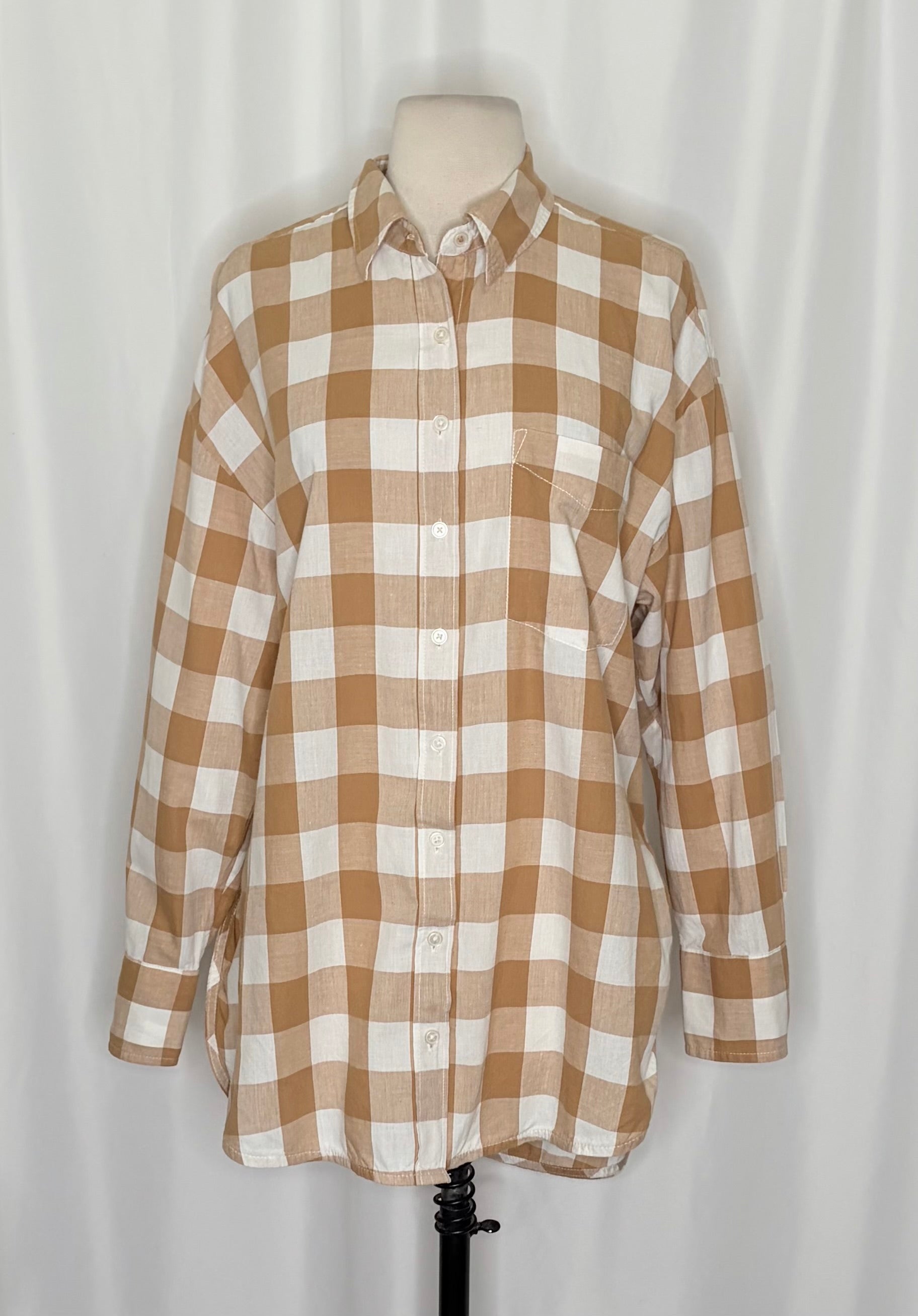 Anthropologie Maeve Bennet Buttondown Buffalo Check Shirt Brown Motif Small