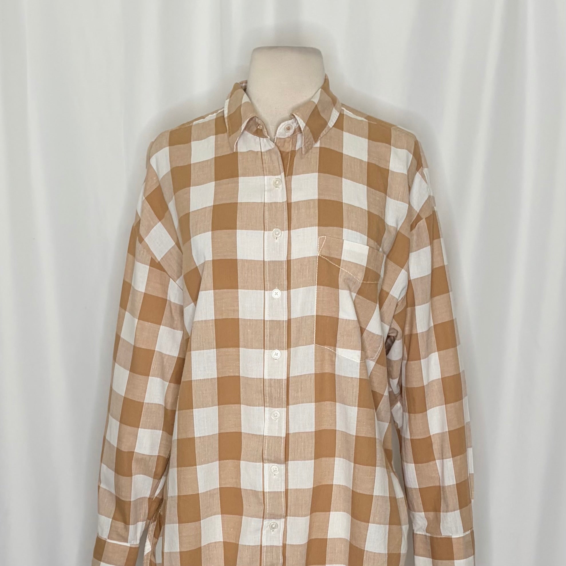 Anthropologie Maeve Bennet Buttondown Buffalo Check Shirt Brown Motif Small