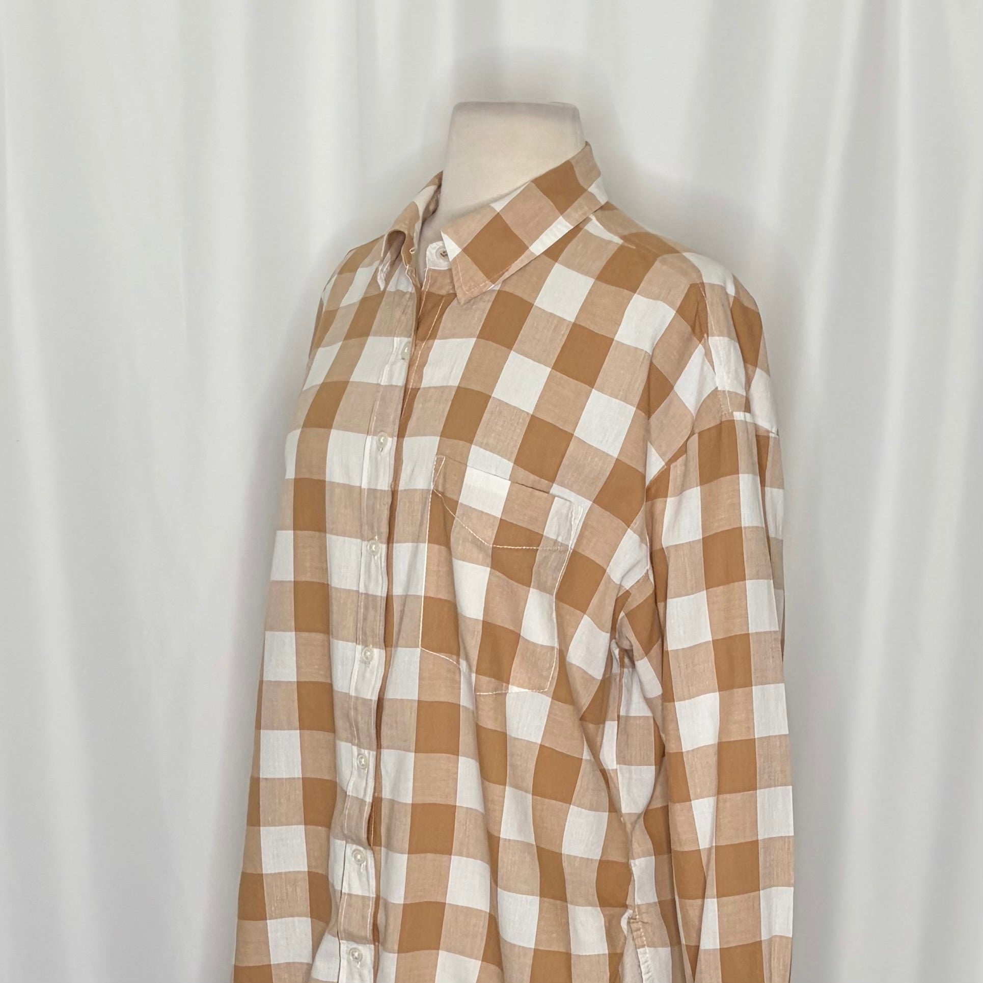 Anthropologie Maeve Bennet Buttondown Buffalo Check Shirt Brown Motif Small