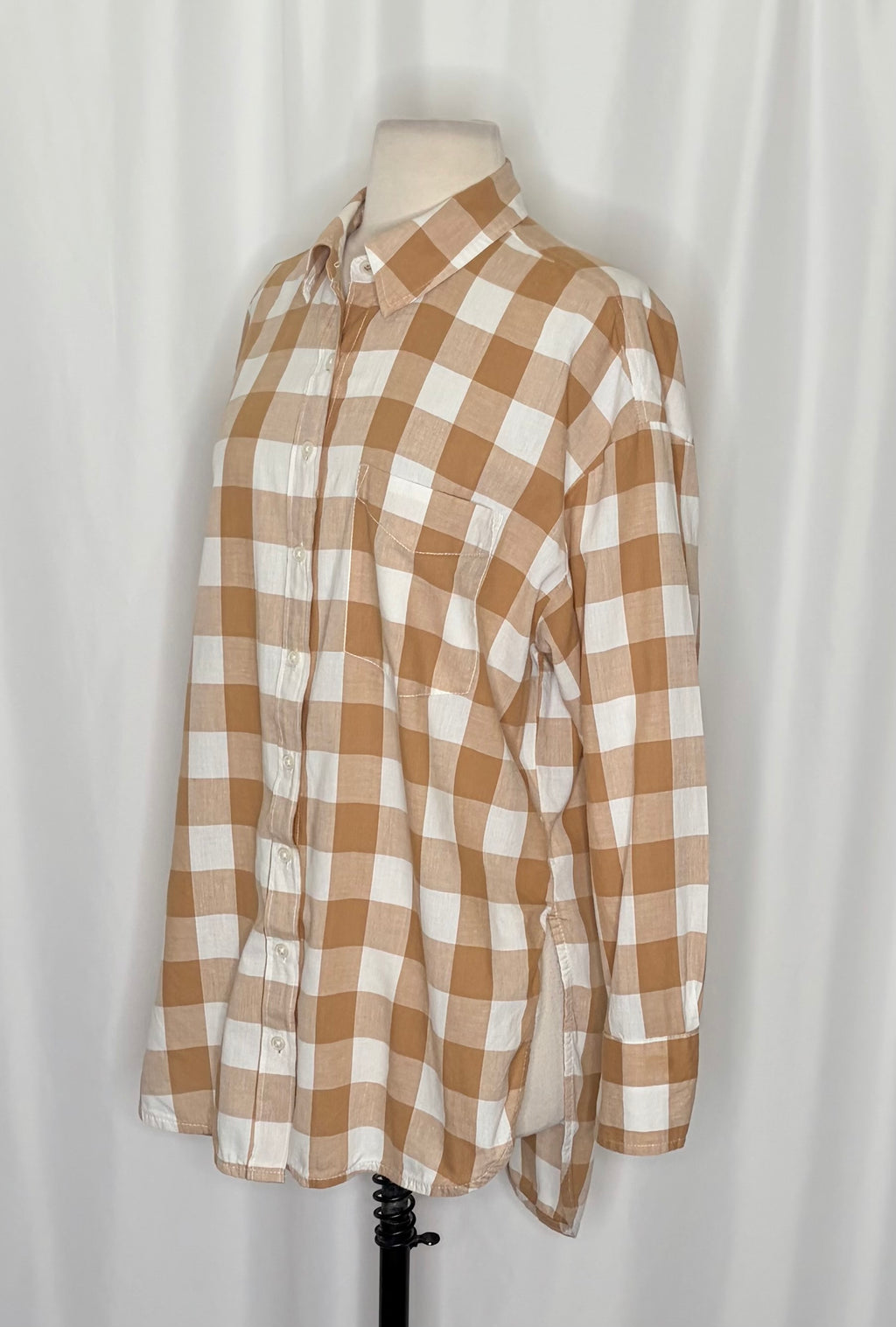 Anthropologie Maeve Bennet Buttondown Buffalo Check Shirt Brown Motif Small