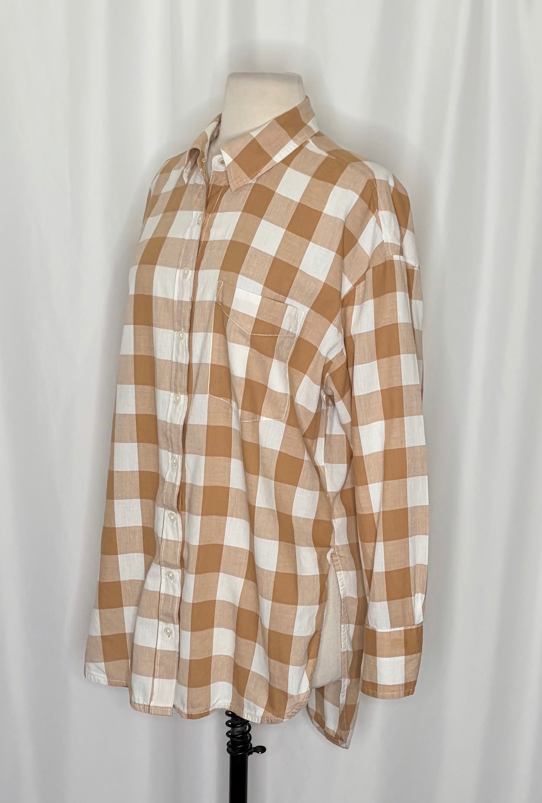Anthropologie Maeve Bennet Buttondown Buffalo Check Shirt Brown Motif Small