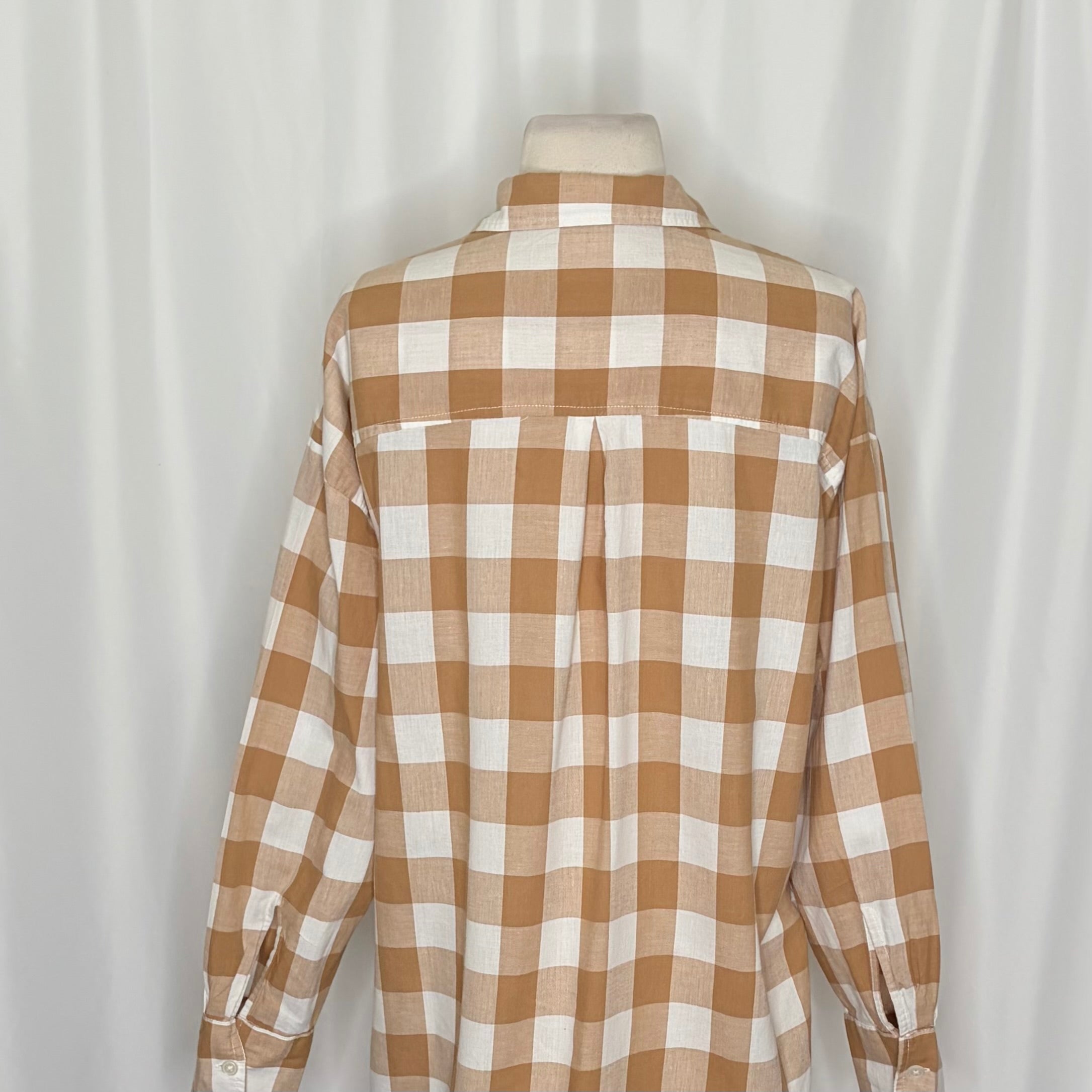 Anthropologie Maeve Bennet Buttondown Buffalo Check Shirt Brown Motif Small