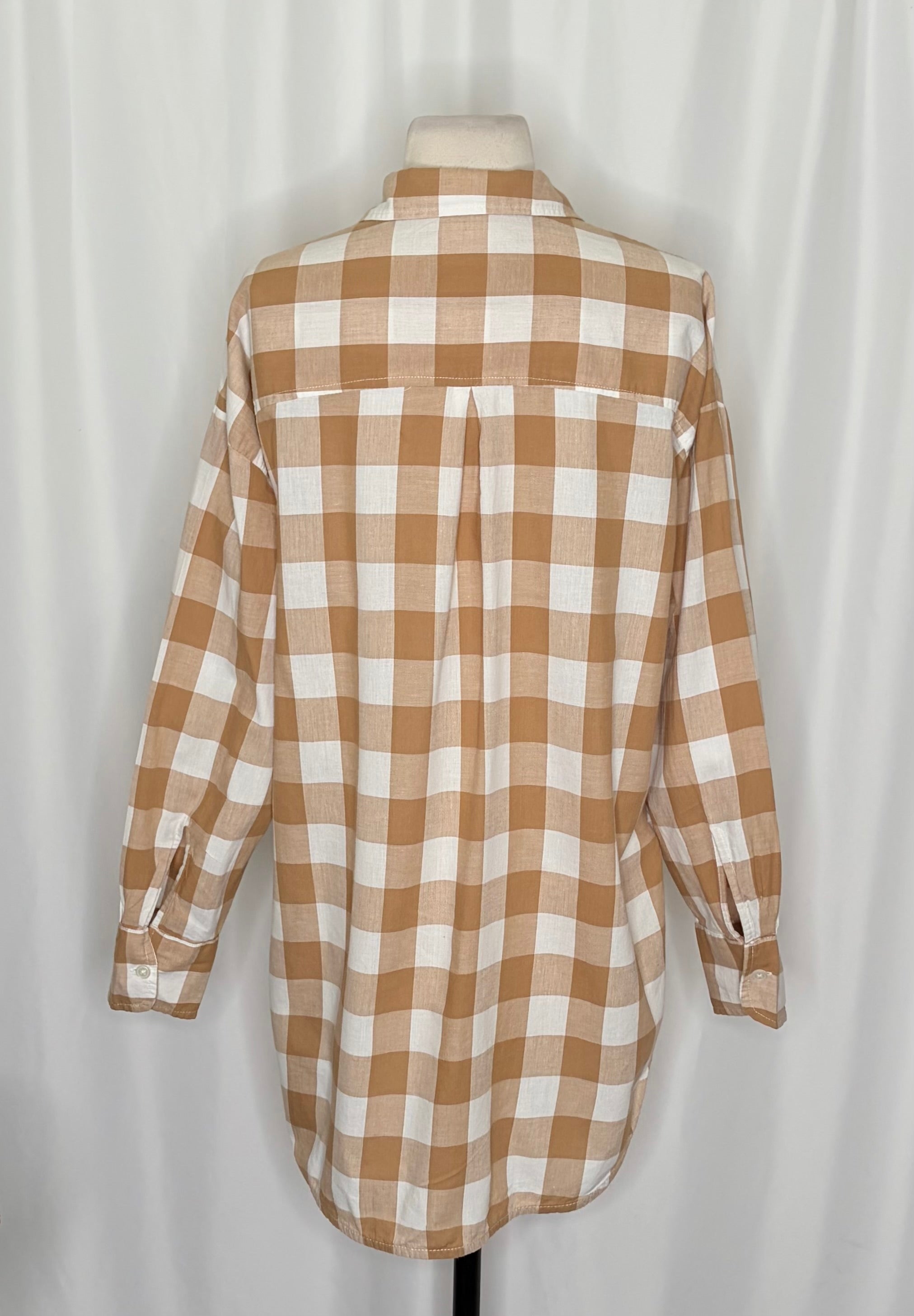 Anthropologie Maeve Bennet Buttondown Buffalo Check Shirt Brown Motif Small