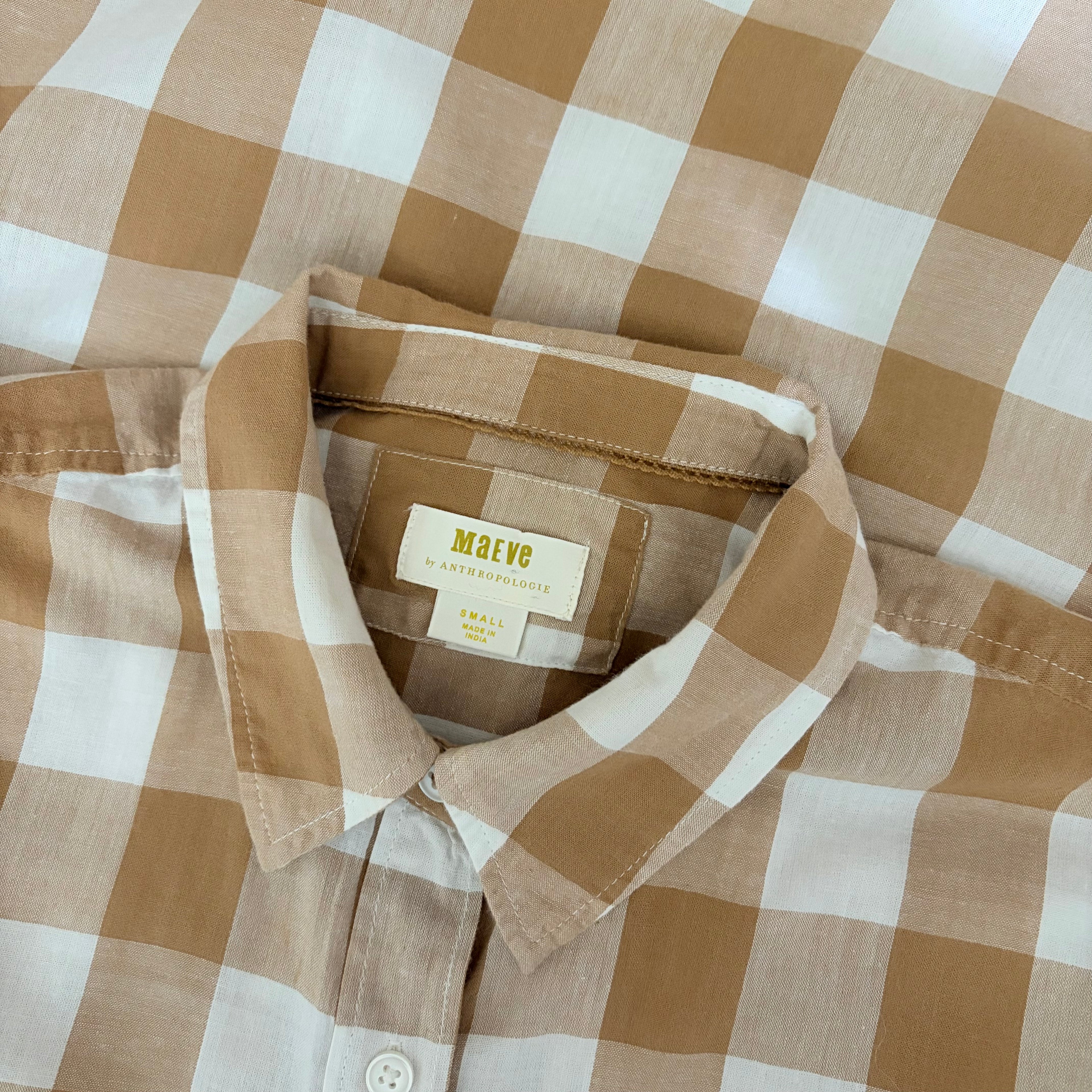 Anthropologie Maeve Bennet Buttondown Buffalo Check Shirt Brown Motif Small
