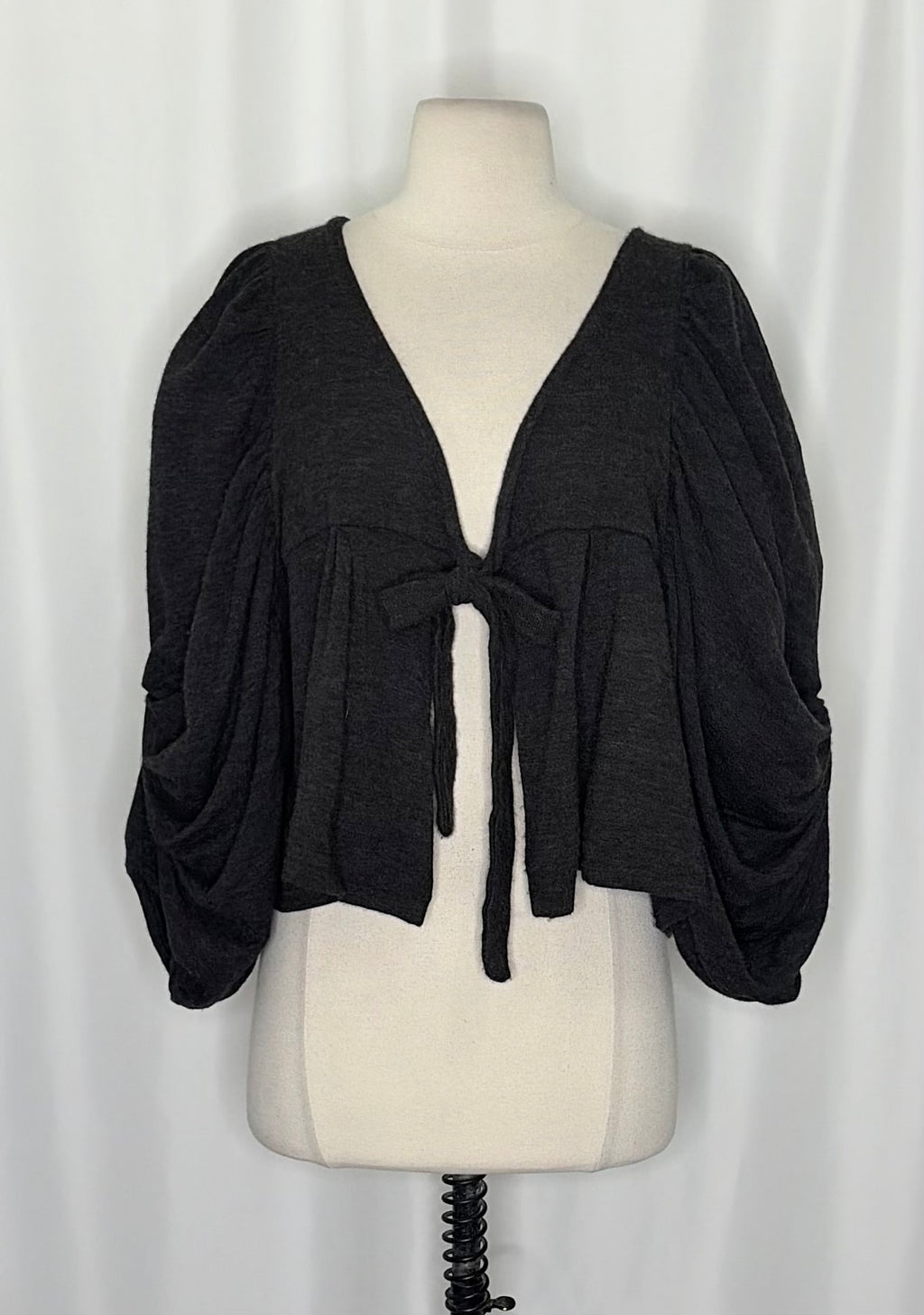 Anthropologie CARTONNIER Tie-Front Puff Sleeve Cropped Cardigan Sweater Medium