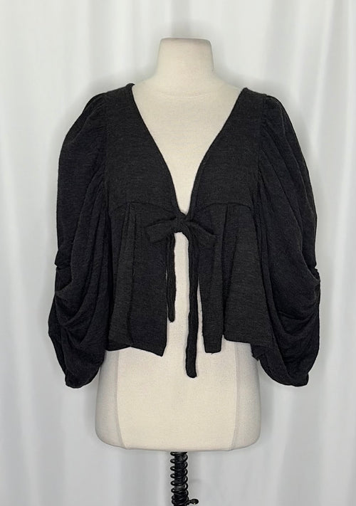 Anthropologie CARTONNIER Tie-Front Puff Sleeve Cropped Cardigan Sweater Medium