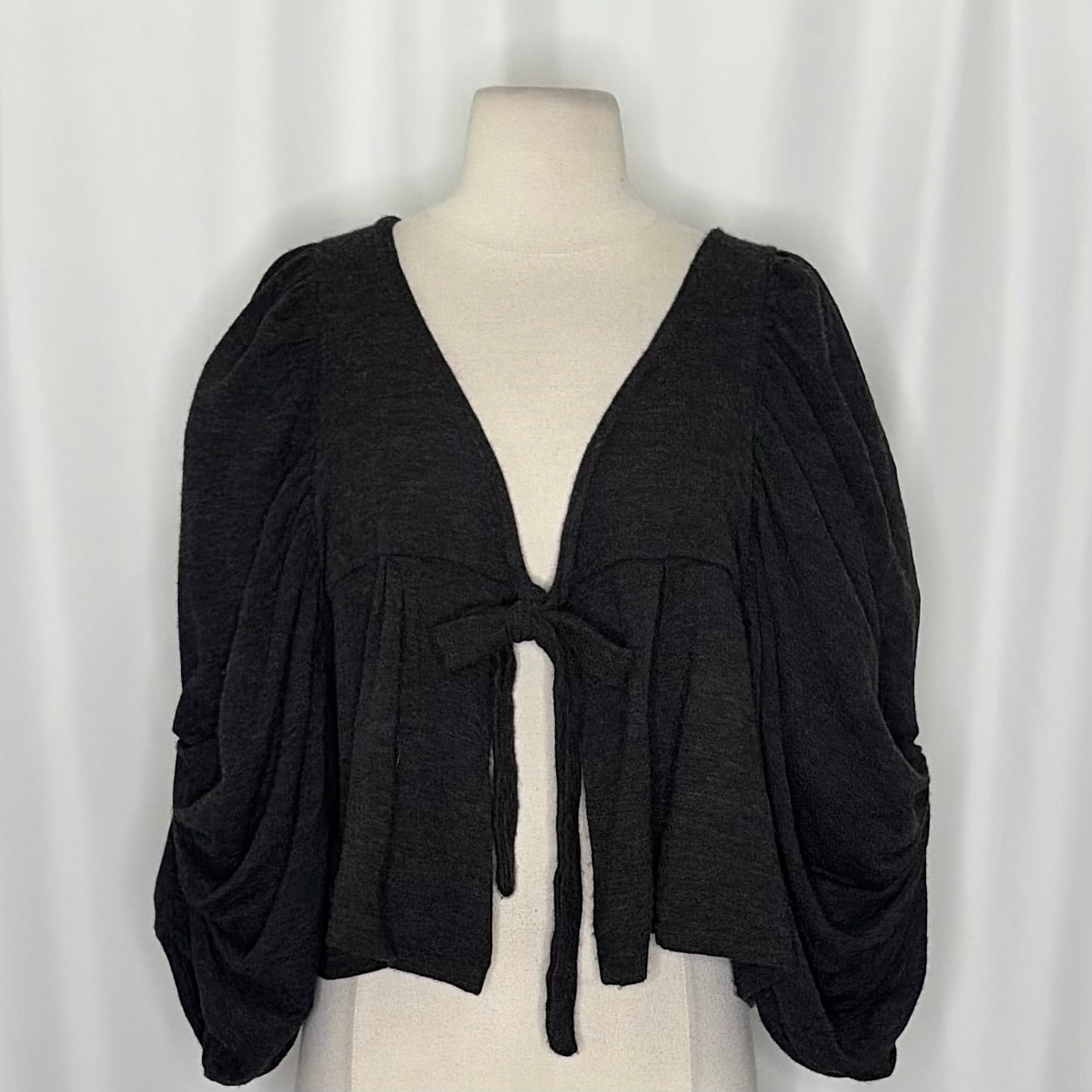 Anthropologie CARTONNIER Tie-Front Puff Sleeve Cropped Cardigan Sweater Medium