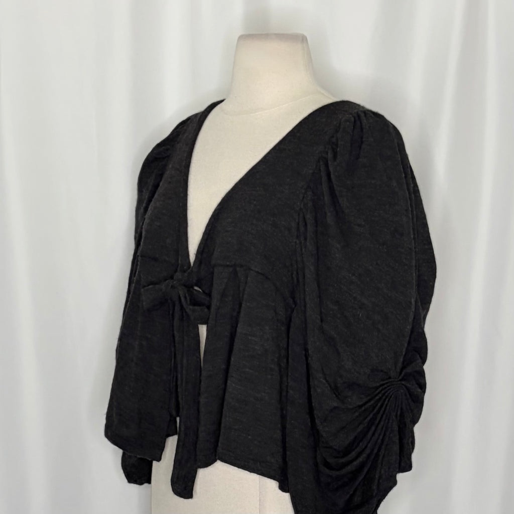 Anthropologie CARTONNIER Tie-Front Puff Sleeve Cropped Cardigan Sweater Medium
