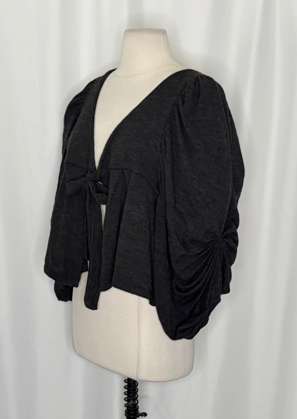 Anthropologie CARTONNIER Tie-Front Puff Sleeve Cropped Cardigan Sweater Medium