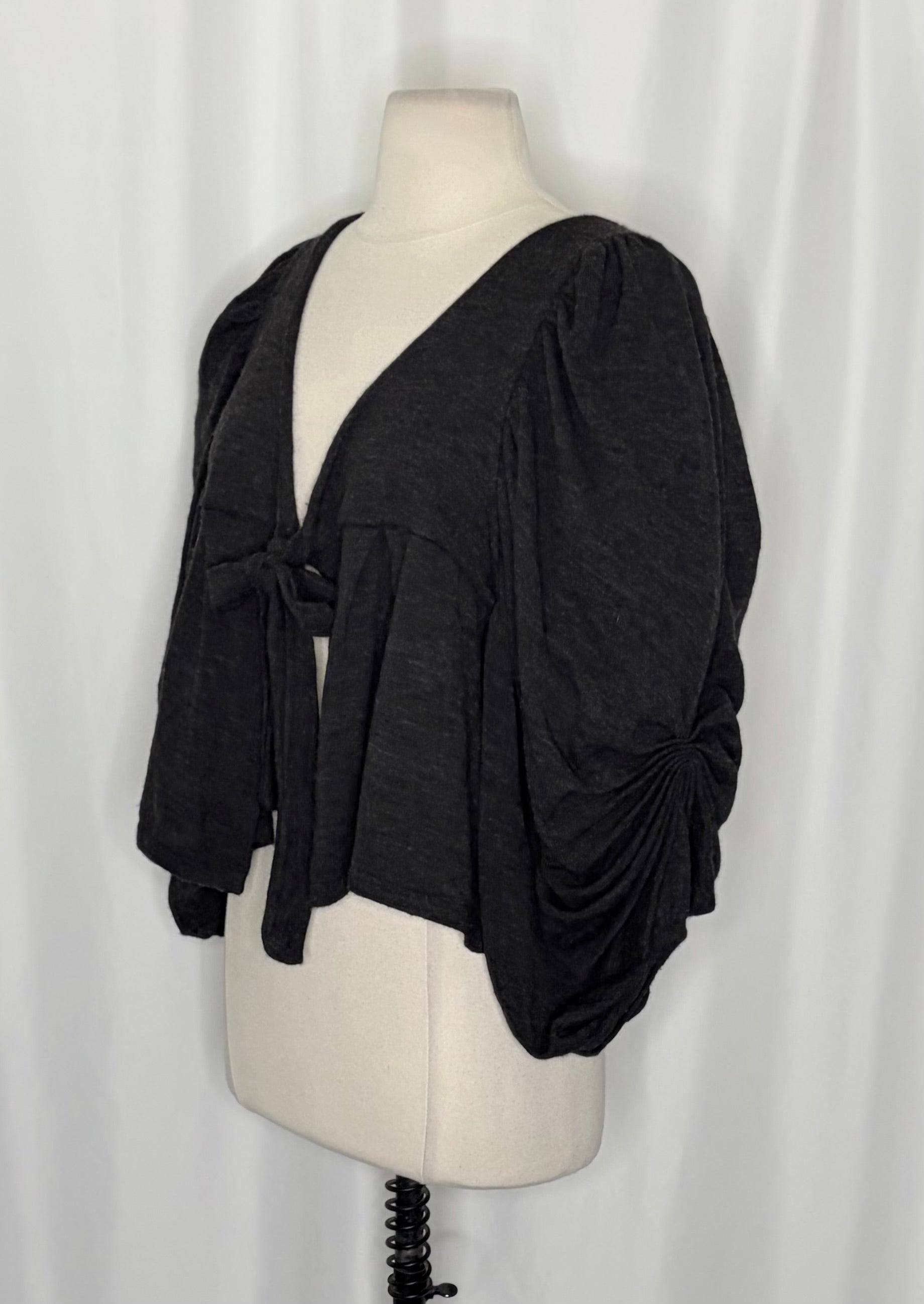 Anthropologie CARTONNIER Tie-Front Puff Sleeve Cropped Cardigan Sweater Medium
