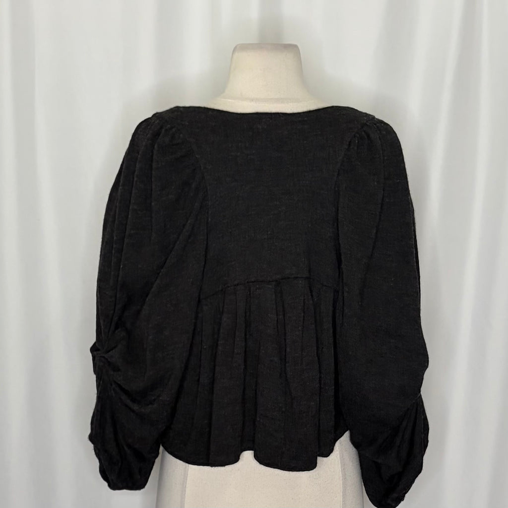 Anthropologie CARTONNIER Tie-Front Puff Sleeve Cropped Cardigan Sweater Medium