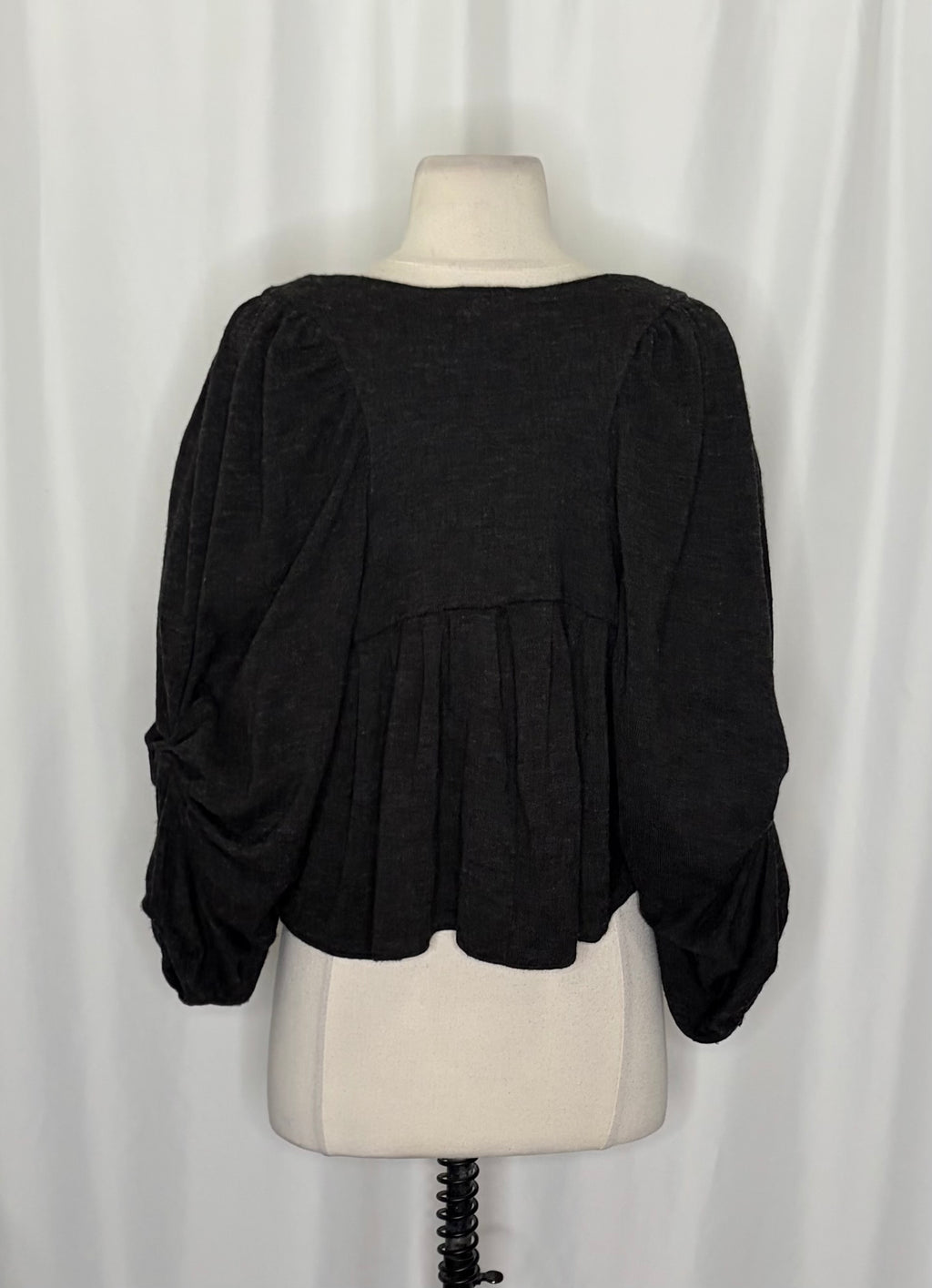 Anthropologie CARTONNIER Tie-Front Puff Sleeve Cropped Cardigan Sweater Medium