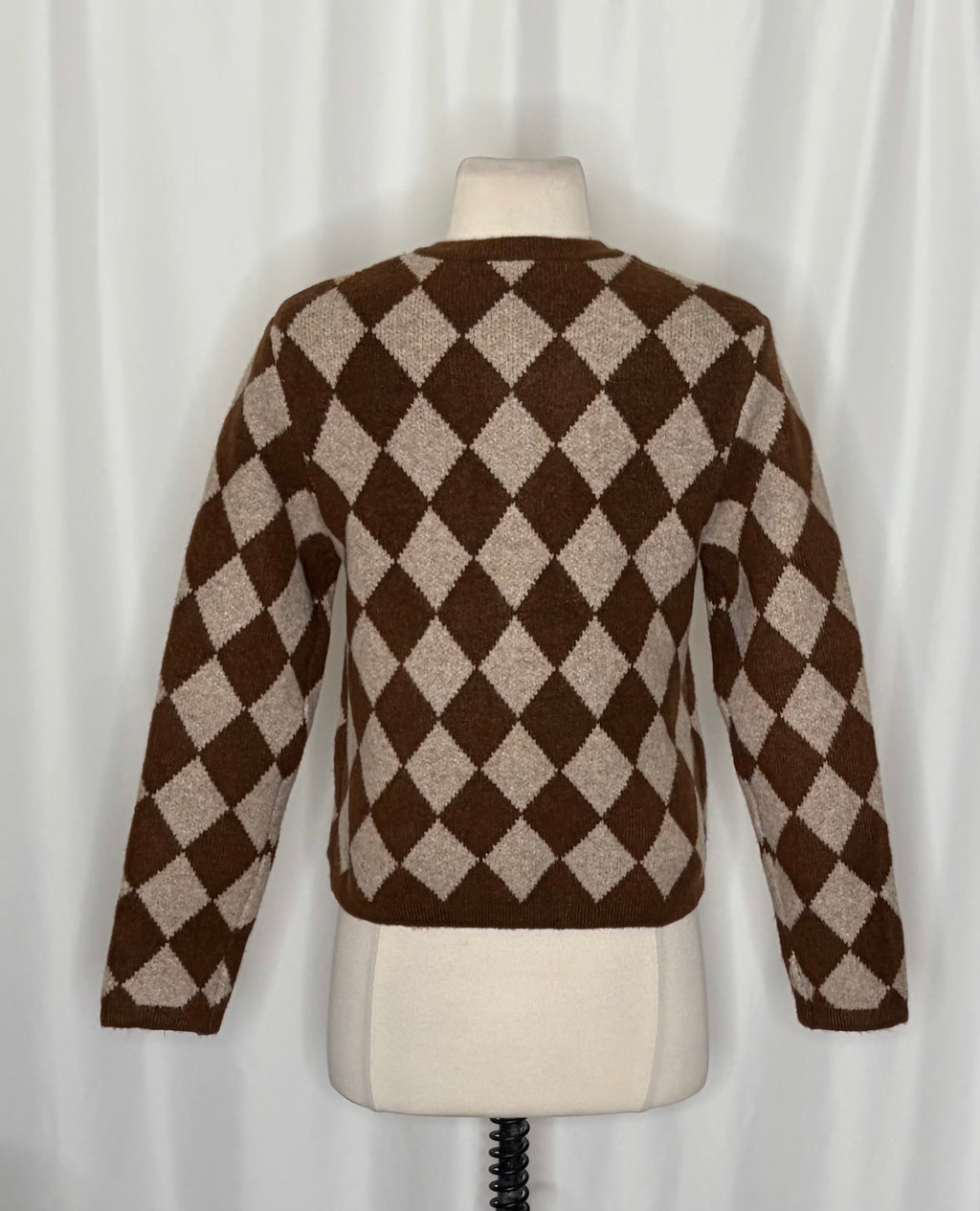 ZARA Argyle Cropped Cardigan Wool Blend Heart Buttons Blogger Favorite Small