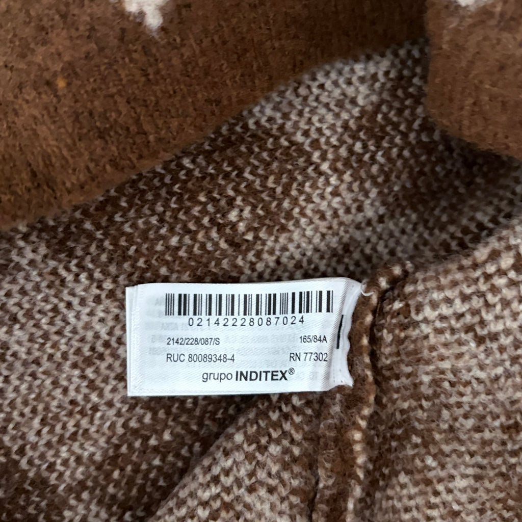 ZARA Argyle Cropped Cardigan Wool Blend Heart Buttons Blogger Favorite Small