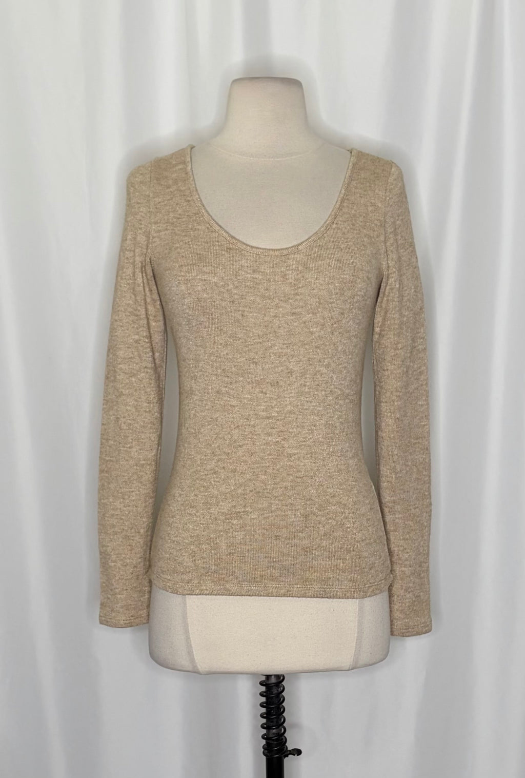 VINCE Scoop Neck Stretch Knit Long Sleeve Pullover Top Beige Tan Knitwear XS