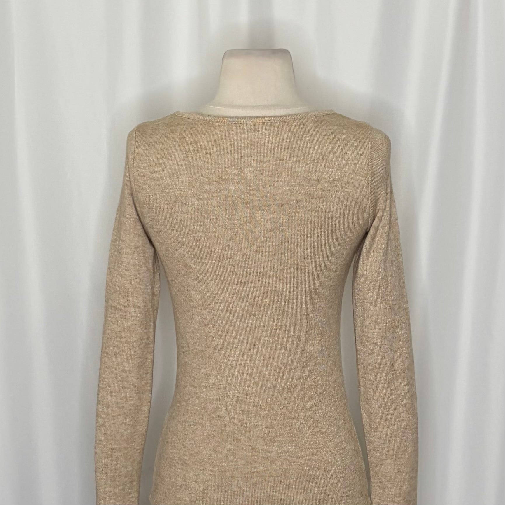 VINCE Scoop Neck Stretch Knit Long Sleeve Pullover Top Beige Tan Knitwear XS