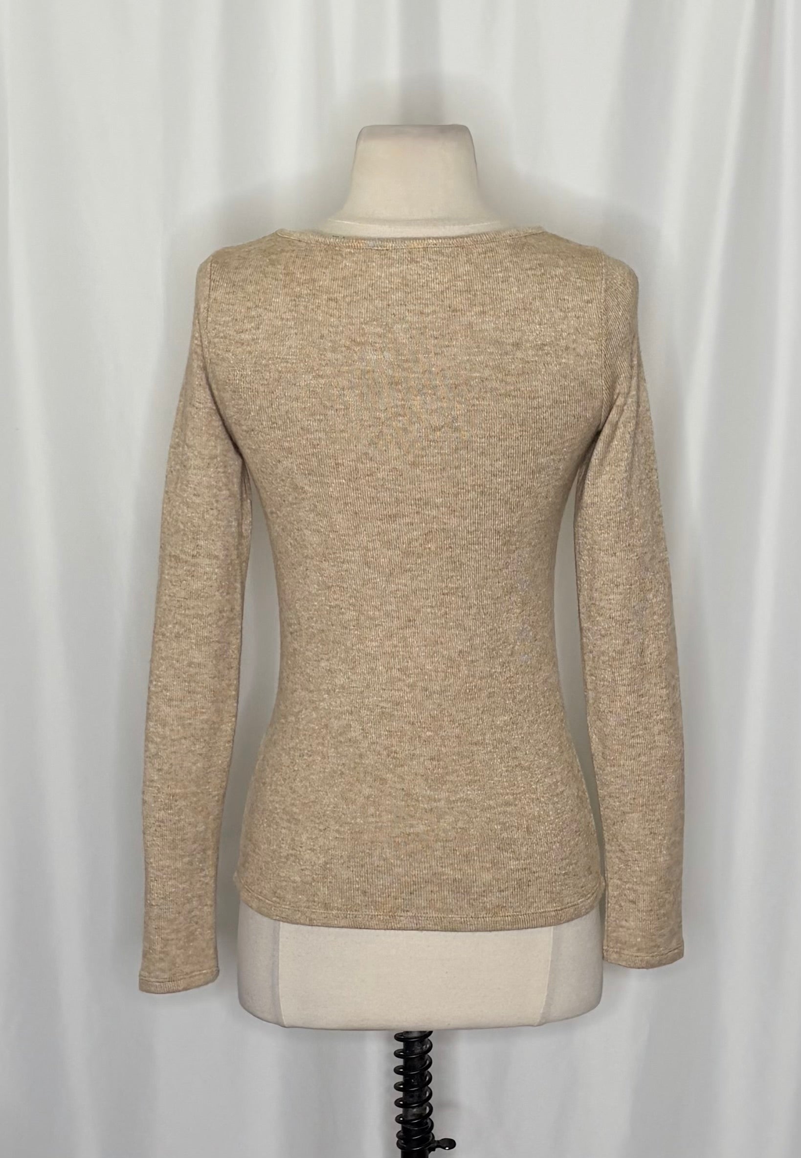 VINCE Scoop Neck Stretch Knit Long Sleeve Pullover Top Beige Tan Knitwear XS
