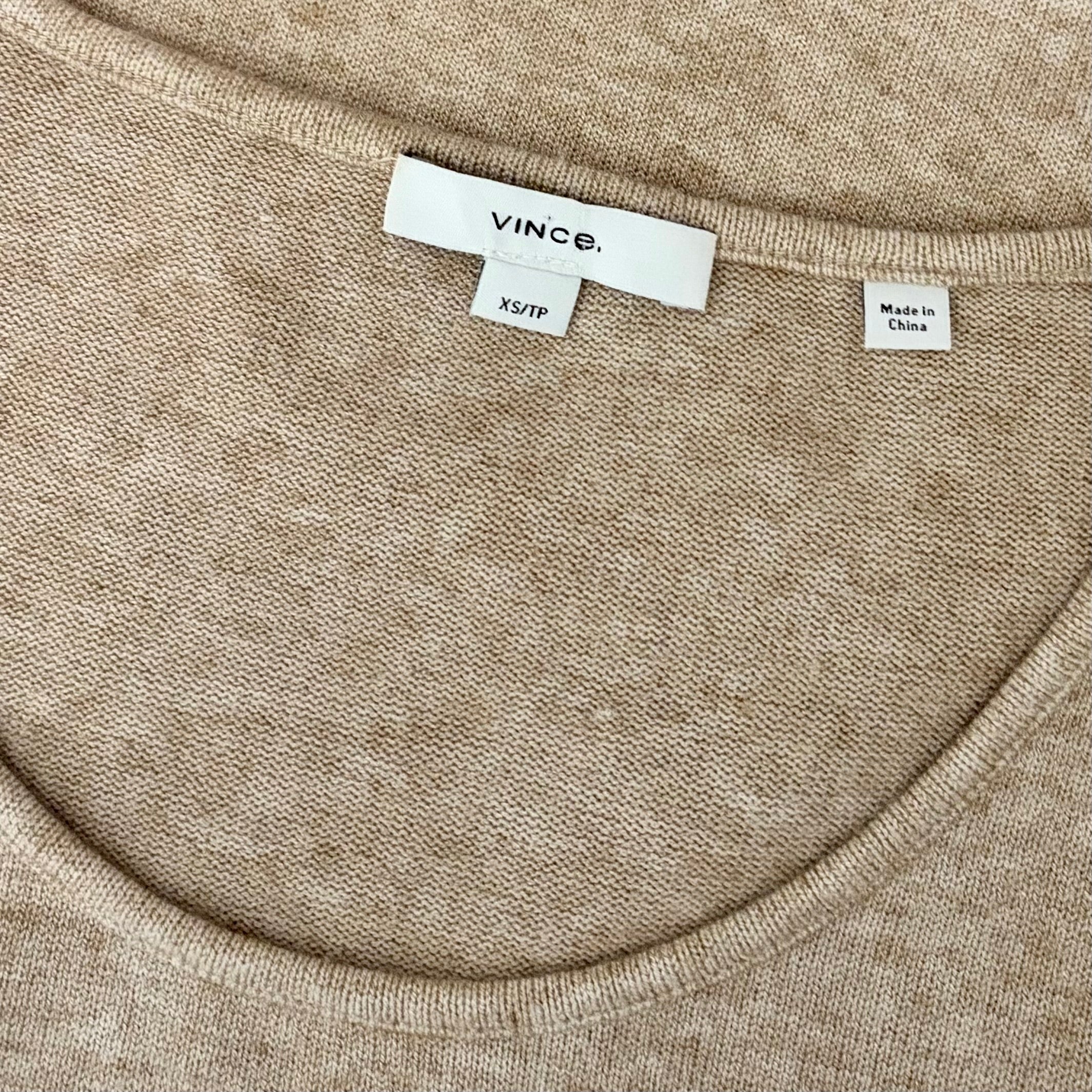 VINCE Scoop Neck Stretch Knit Long Sleeve Pullover Top Beige Tan Knitwear XS
