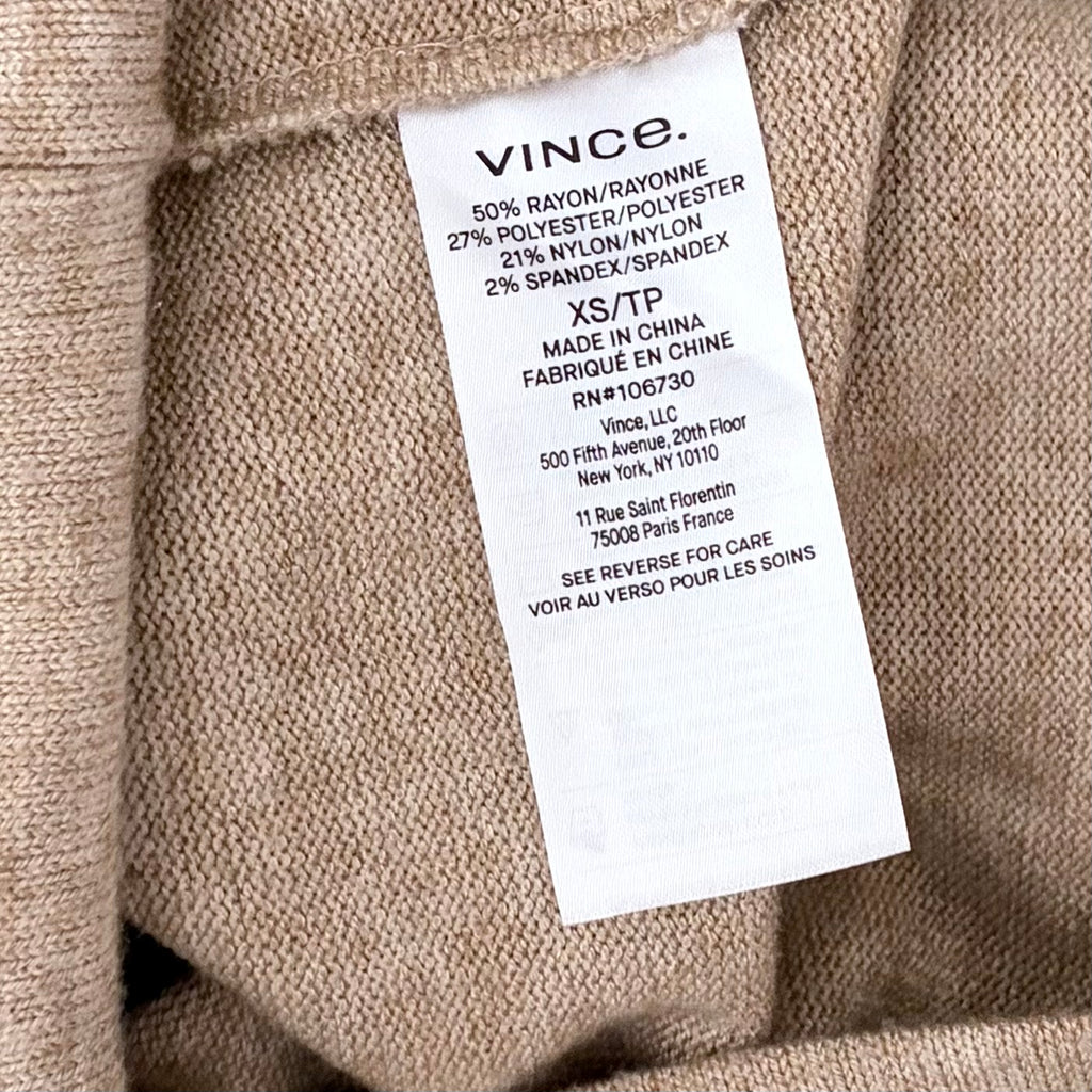 VINCE Scoop Neck Stretch Knit Long Sleeve Pullover Top Beige Tan Knitwear XS