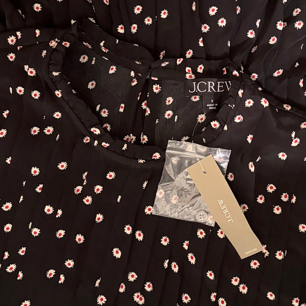 NWT J. CREW Pintuck Shift Dress Midnight Floral Print Pleated Crepe Small