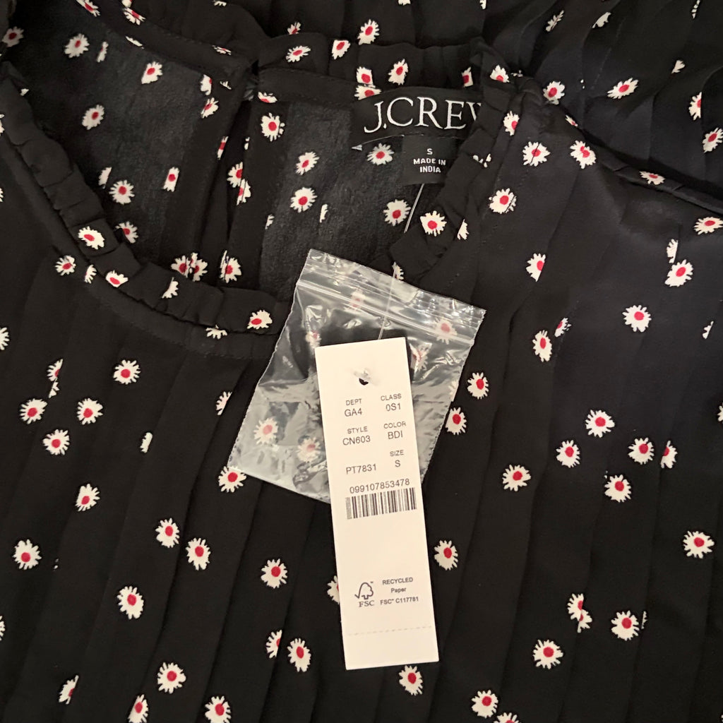NWT J. CREW Pintuck Shift Dress Midnight Floral Print Pleated Crepe Small