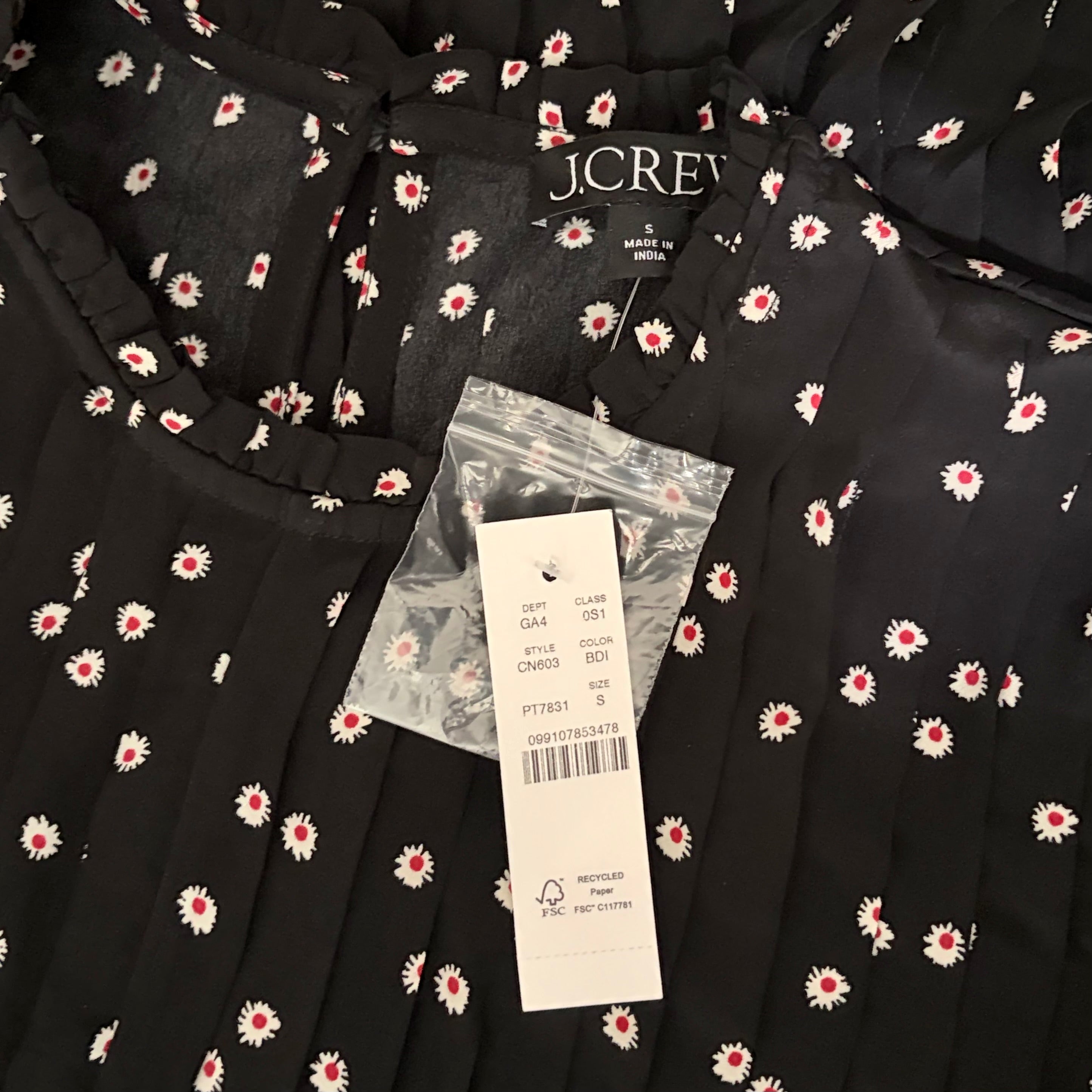 NWT J. CREW Pintuck Shift Dress Midnight Floral Print Pleated Crepe Small