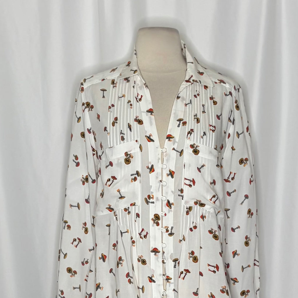 Anthropologie MAEVE Matilda Mushroom Print Button Down Tunic Shirt Top Large