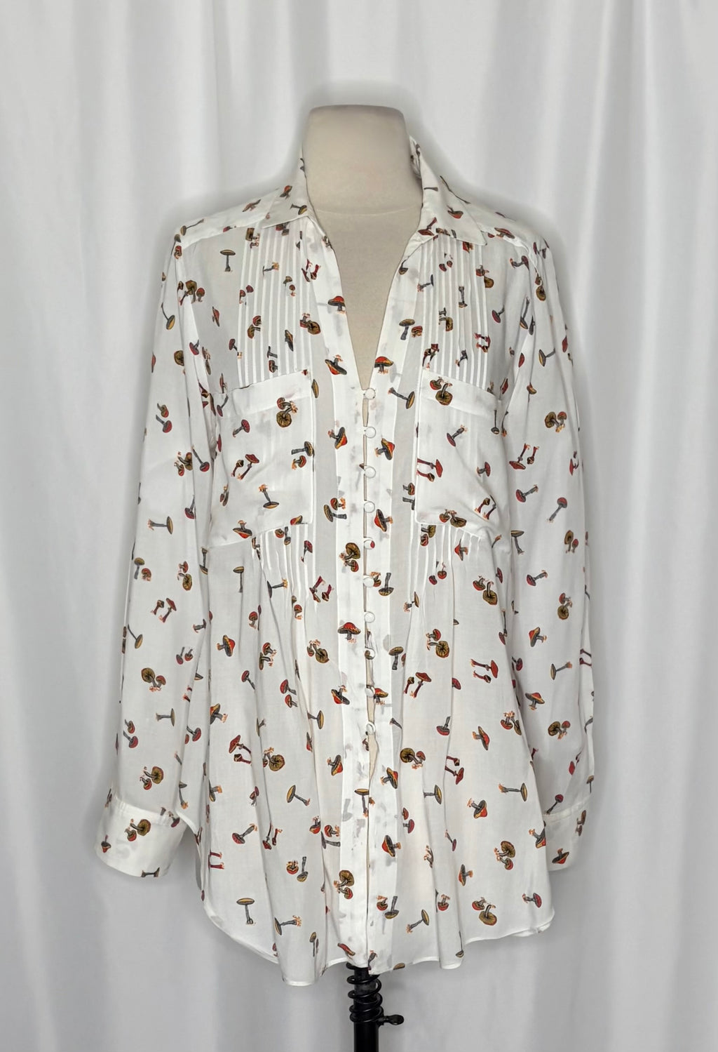 Anthropologie MAEVE Matilda Mushroom Print Button Down Tunic Shirt Top Large