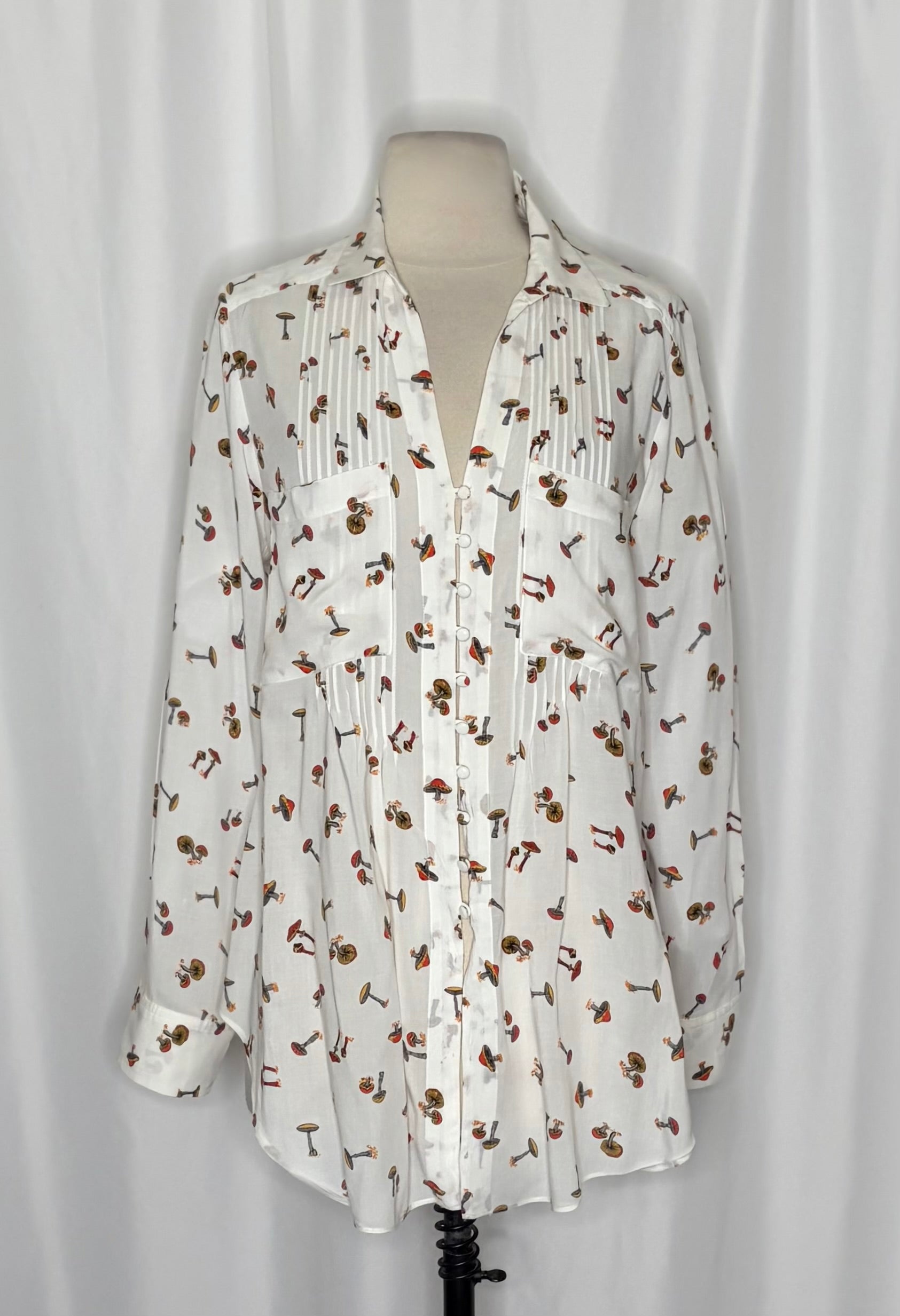 Anthropologie MAEVE Matilda Mushroom Print Button Down Tunic Shirt Top Large