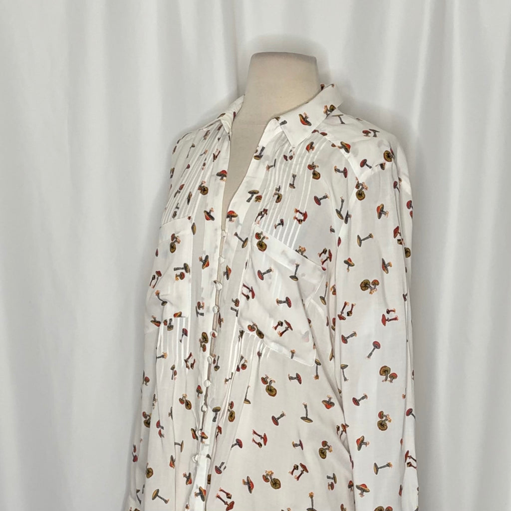 Anthropologie MAEVE Matilda Mushroom Print Button Down Tunic Shirt Top Large