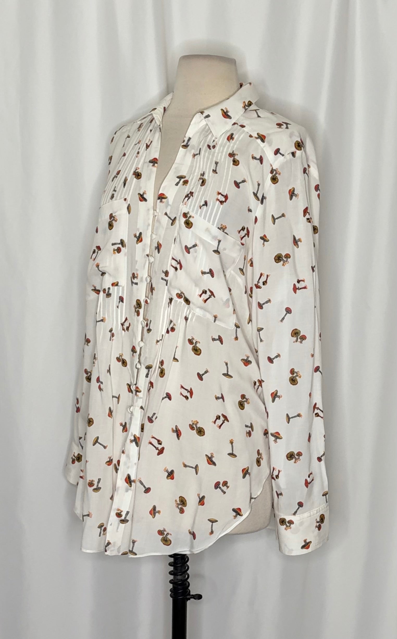 Anthropologie MAEVE Matilda Mushroom Print Button Down Tunic Shirt Top Large