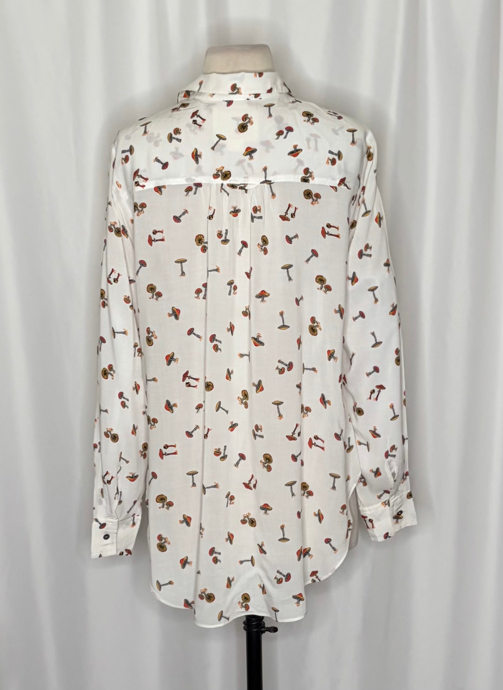 Anthropologie MAEVE Matilda Mushroom Print Button Down Tunic Shirt Top Large