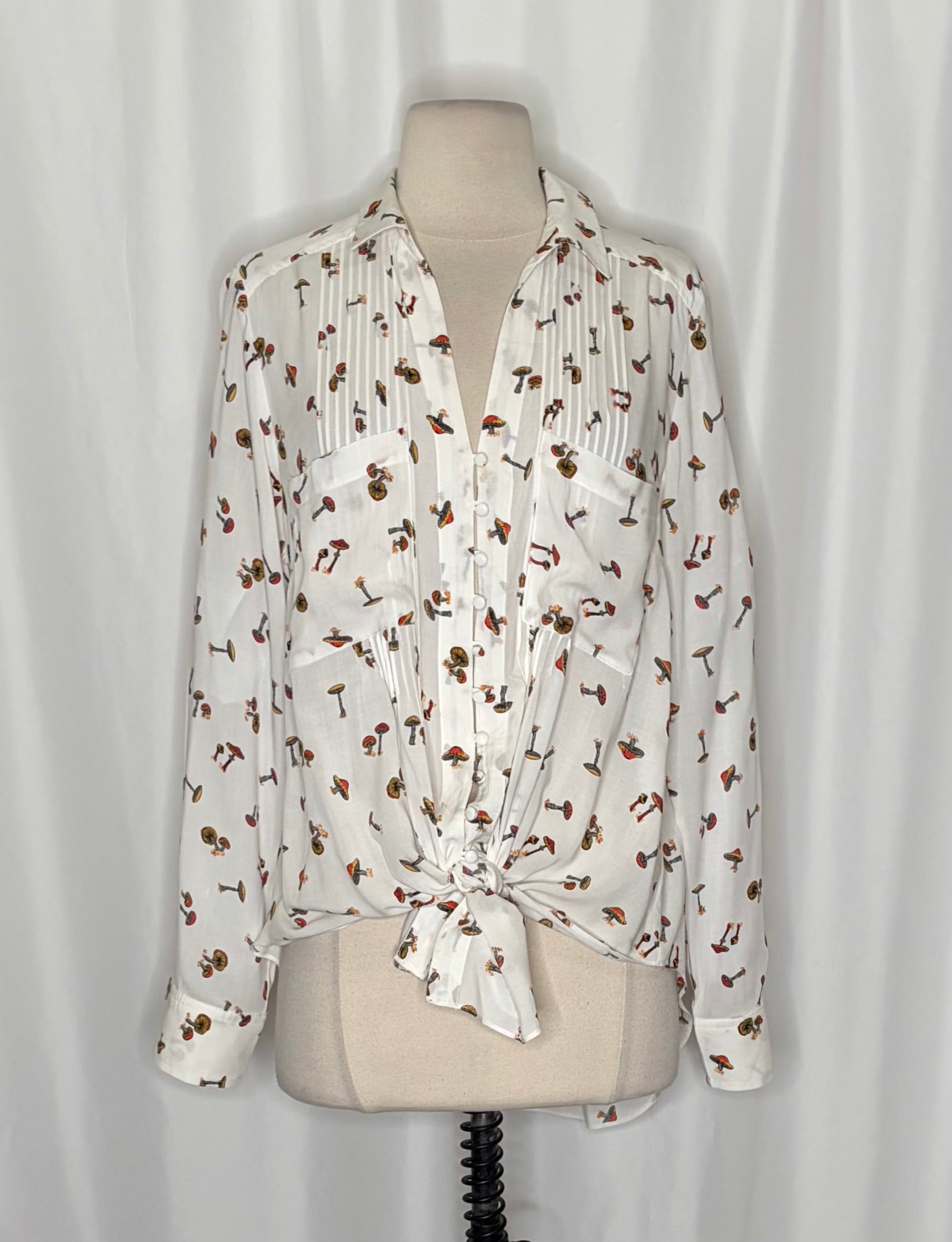 Anthropologie MAEVE Matilda Mushroom Print Button Down Tunic Shirt Top Large
