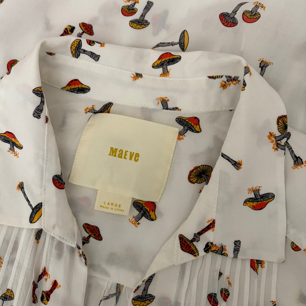 Anthropologie MAEVE Matilda Mushroom Print Button Down Tunic Shirt Top Large