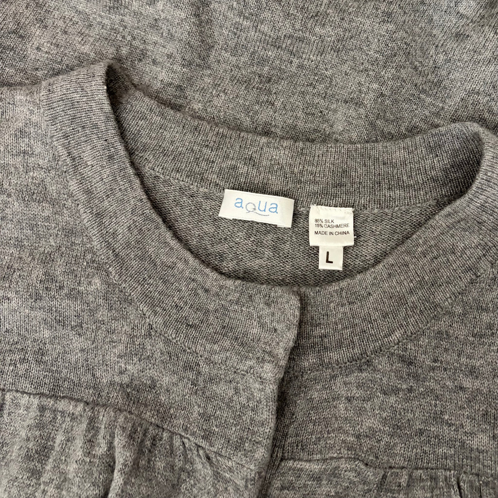 AQUA Silk Cashmere Cardigan Sweater Snap Front 3/4 Sleeve Large