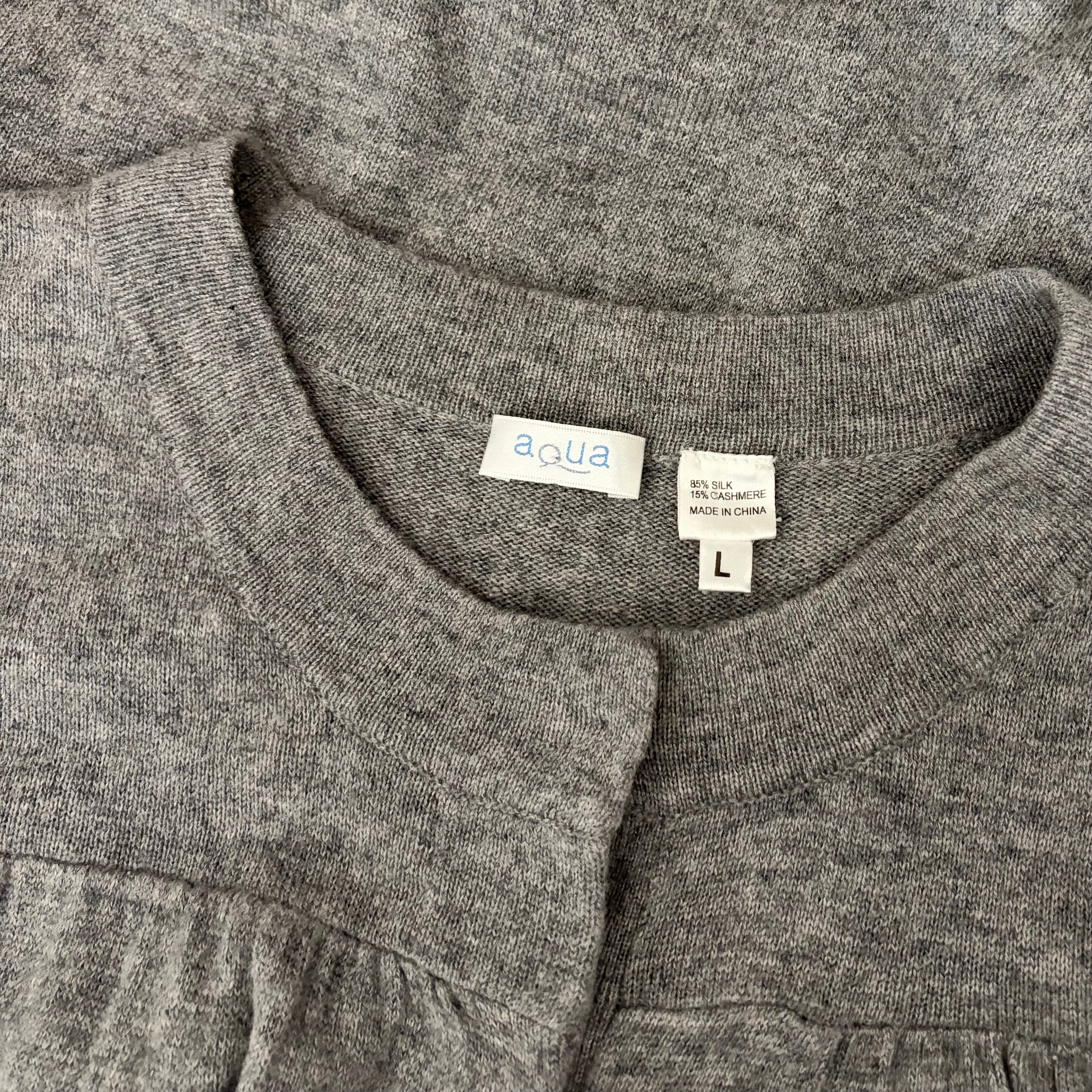 AQUA Silk Cashmere Cardigan Sweater Snap Front 3/4 Sleeve Large
