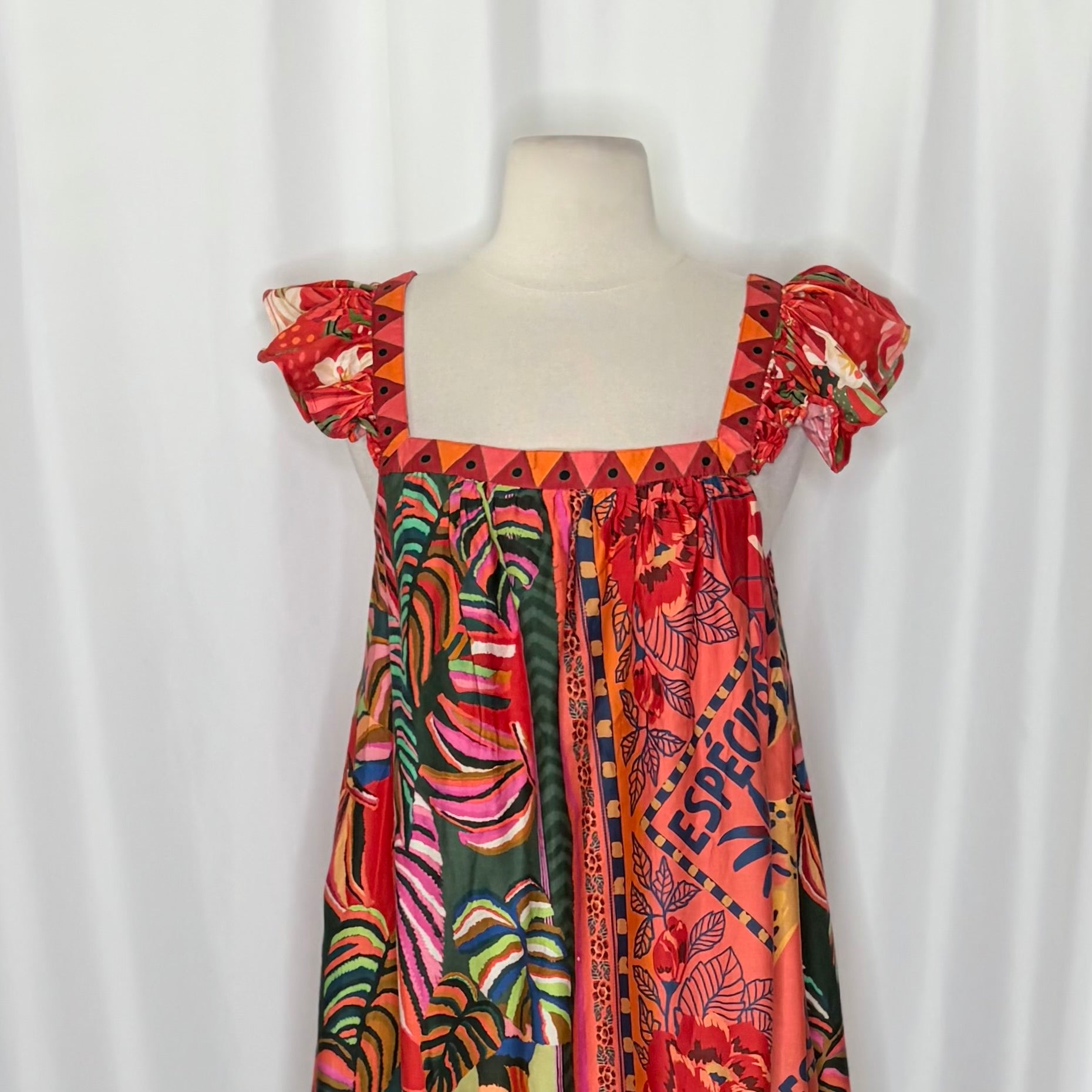 Anthropologie FARM RIO Mosaic Midi Dress Cotton Pockets Colorful Tropical Medium