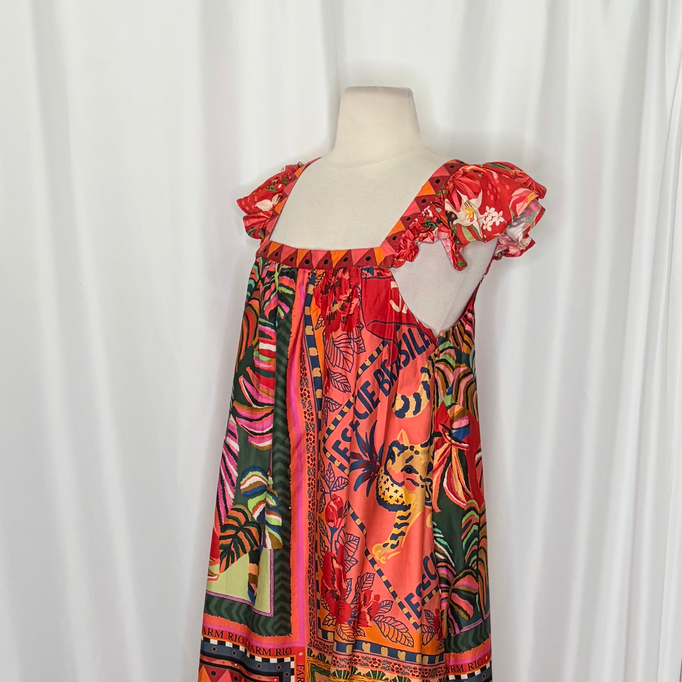 Anthropologie FARM RIO Mosaic Midi Dress Cotton Pockets Colorful Tropical Medium