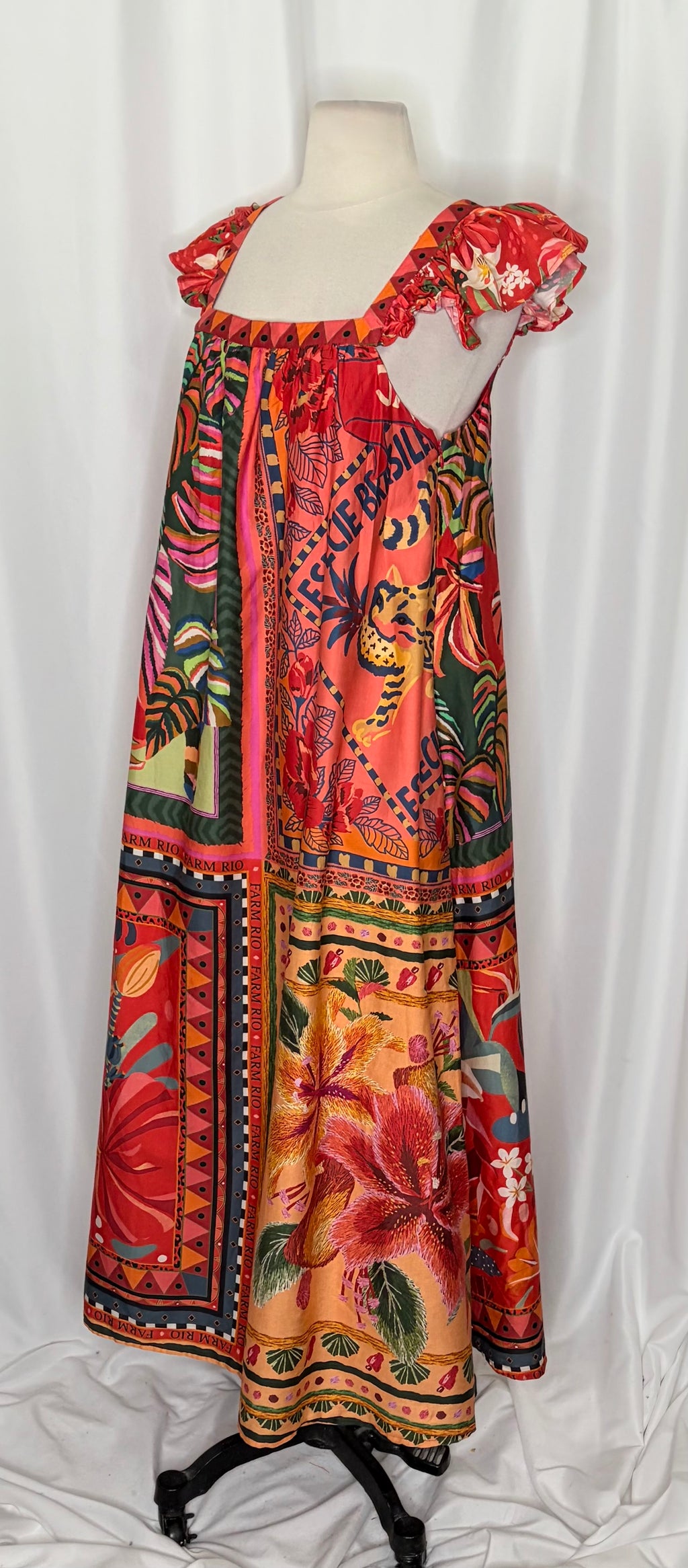 Anthropologie FARM RIO Mosaic Midi Dress Cotton Pockets Colorful Tropical Medium