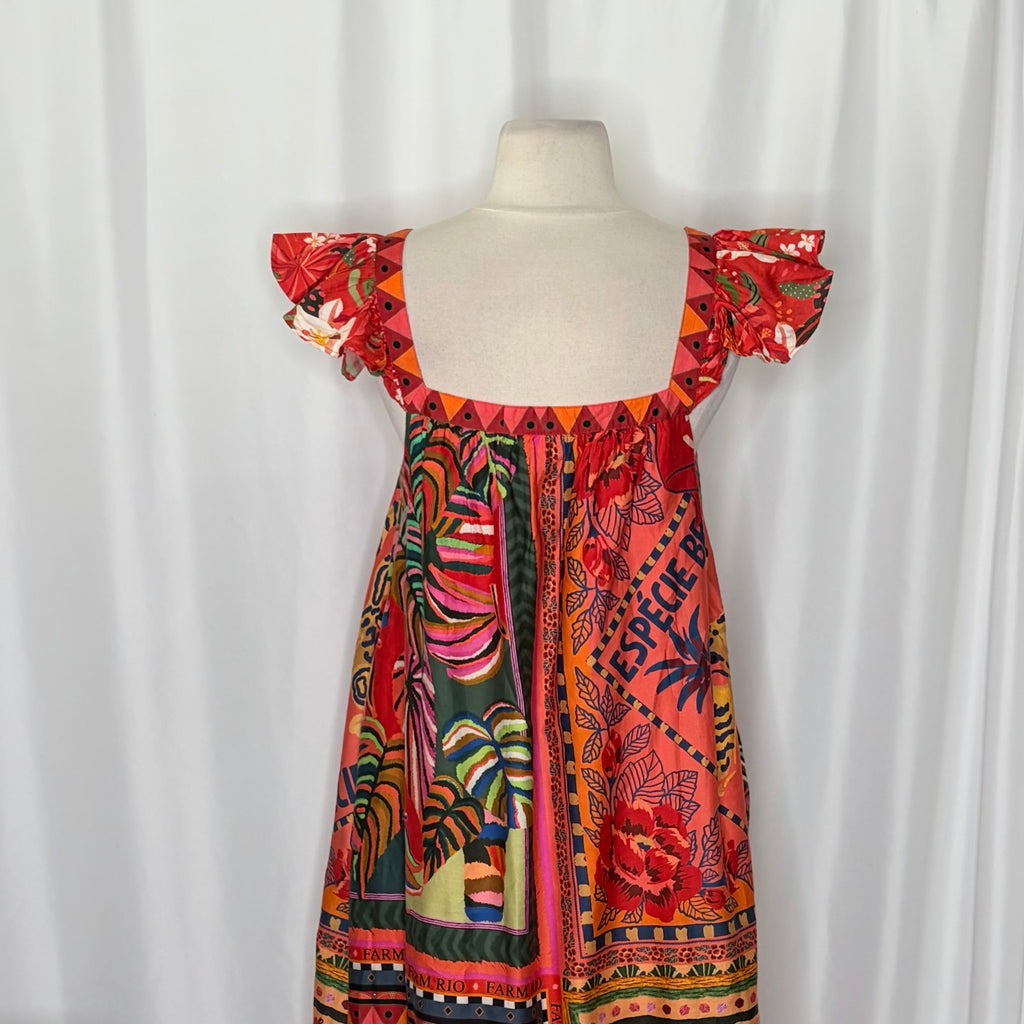 Anthropologie FARM RIO Mosaic Midi Dress Cotton Pockets Colorful Tropical Medium