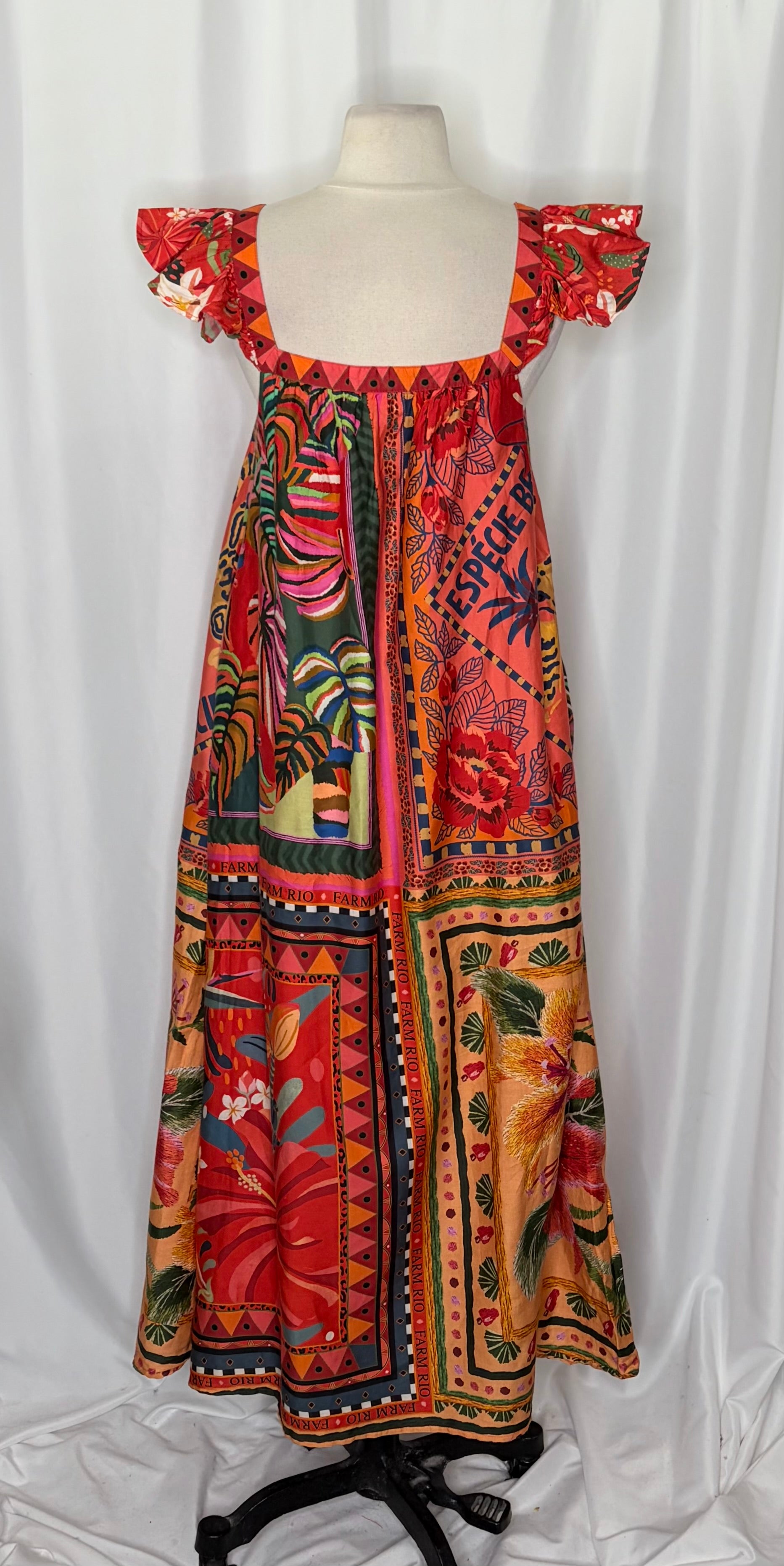 Anthropologie FARM RIO Mosaic Midi Dress Cotton Pockets Colorful Tropical Medium