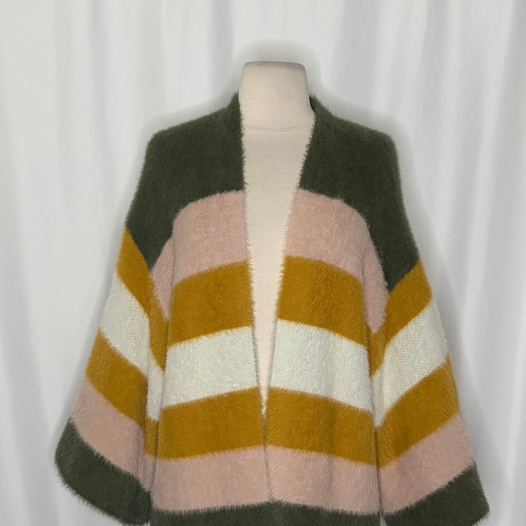 Do Everything In Love Fuzzy Color Block Cardigan One Size