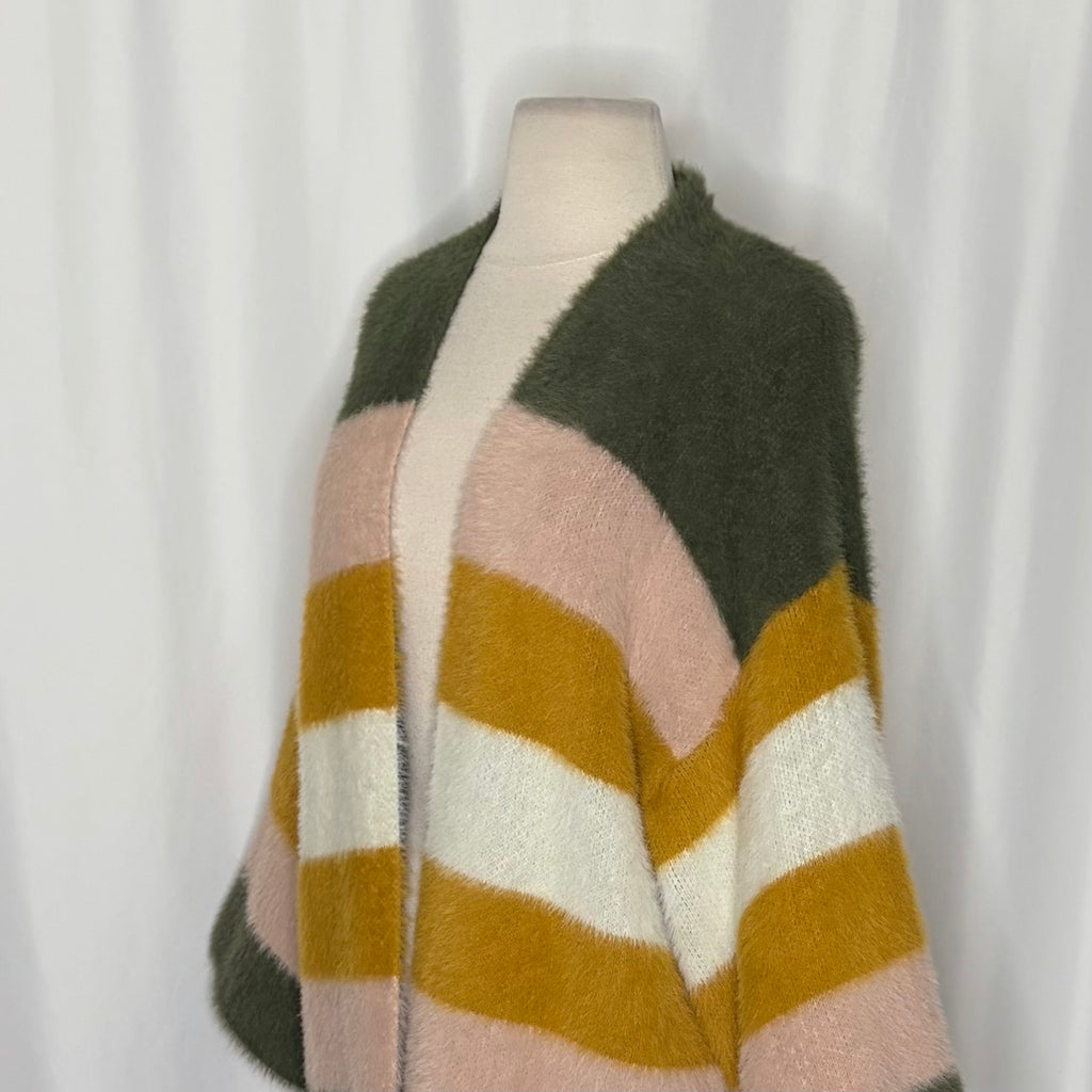 Do Everything In Love Fuzzy Color Block Cardigan One Size