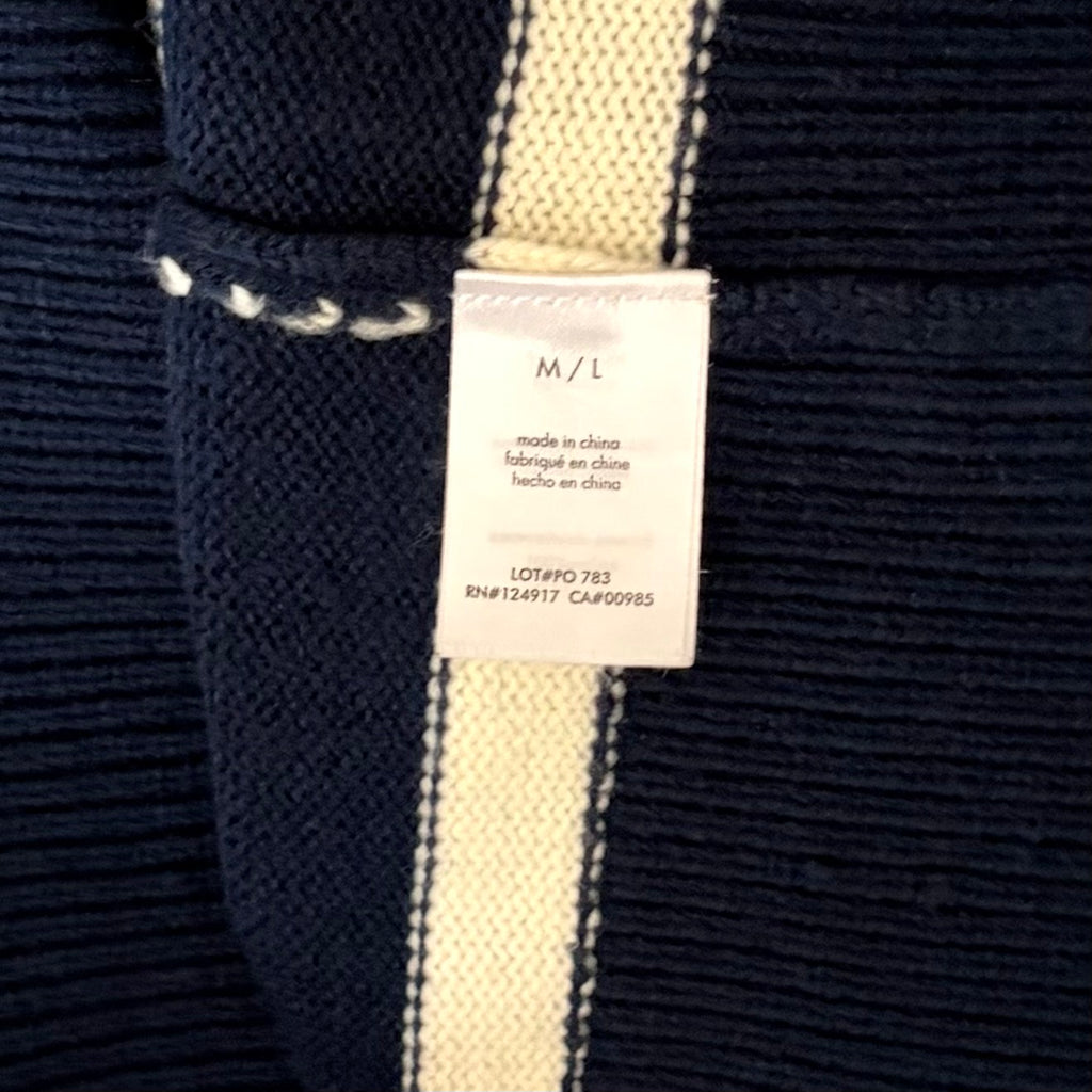 WEWOREWHAT Striped Turtleneck Sweater Navy Blue Ivory Oversized Medium Large