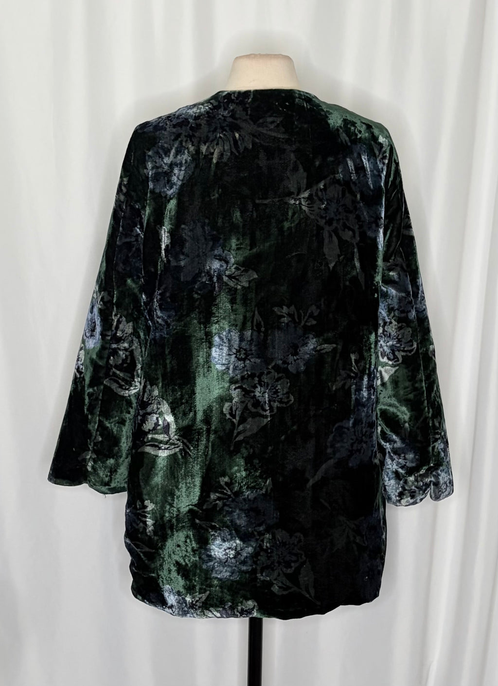 Anthropologie EVA FRANCO Floral Velvet Car Coat Open Front Green Teal Medium