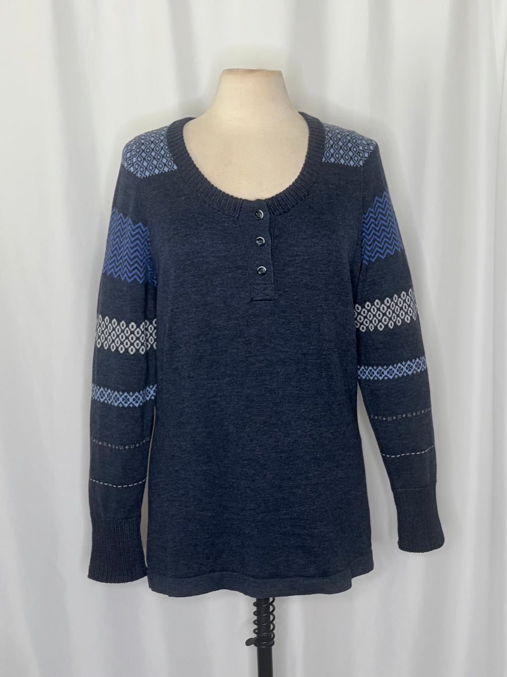 Woolrich Fair Isle Cotton Blend Henley Sweater Medium