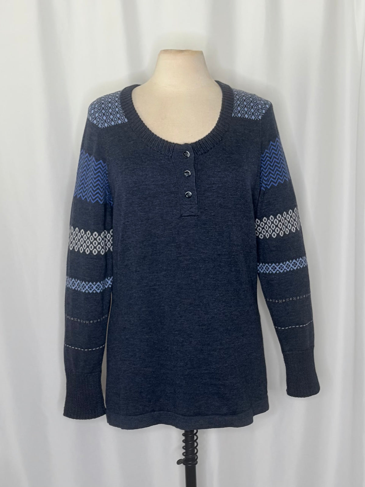 Woolrich Fair Isle Cotton Blend Henley Sweater Medium