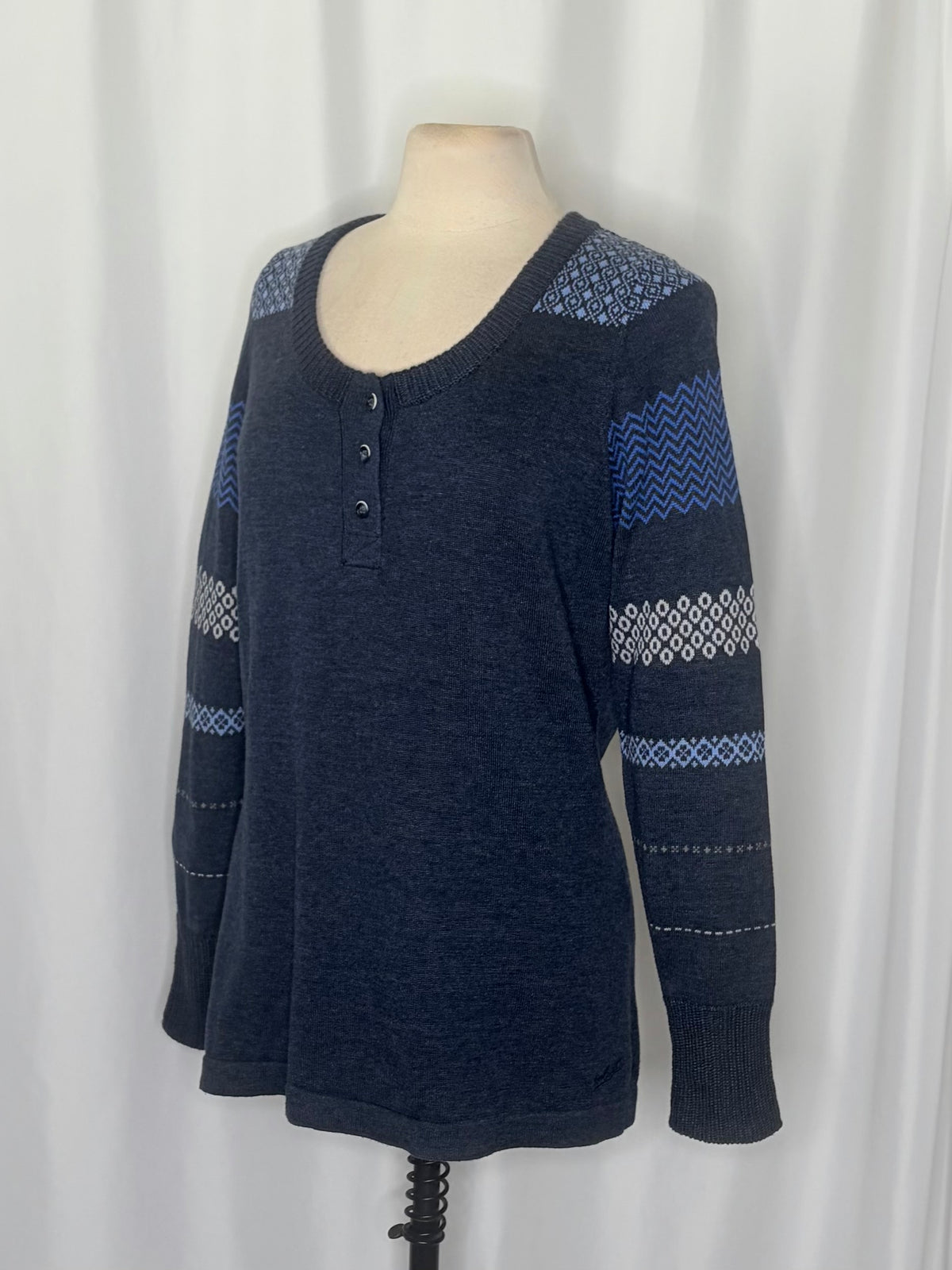 Woolrich Fair Isle Cotton Blend Henley Sweater Medium